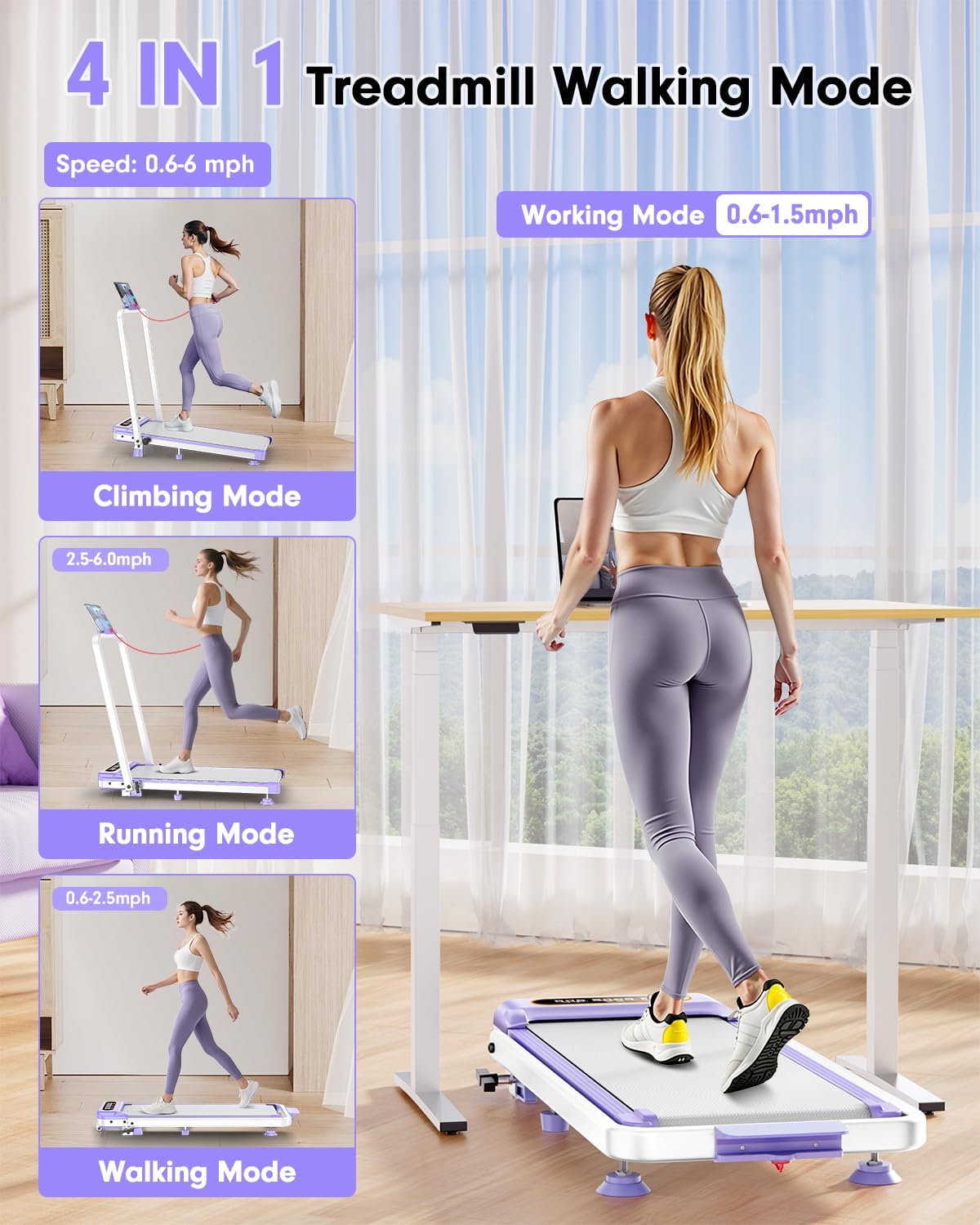 2025 Upgrade Walking Pad Treadmill with 8% Incline & Handle Bar, 3.5HP Portable Treadmill for Home Small, Under Desk Compact Walking Pad 300+lb Capacity, Shock Absorption, 0.6-6mph, Remote, Smart App - Image 4