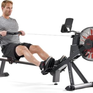 Sunny Health & Fitness Premium Smart Air & Magnetic Resistance Rowing Machine, Foldable Long Silding Rail Exercise Rower for Home Training, Free SunnyFit App Connection