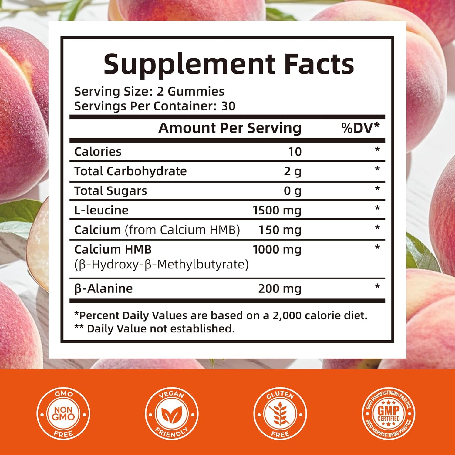 HMB and Leucine Gummies Supplement: HMB Supplements for Men 1500mg and Leucine Amino Acid for Muscle Recovery Increase Muscle Mass Improve Endurance Non-GMO Sugar Free Peach 60 Gummies - Image 7