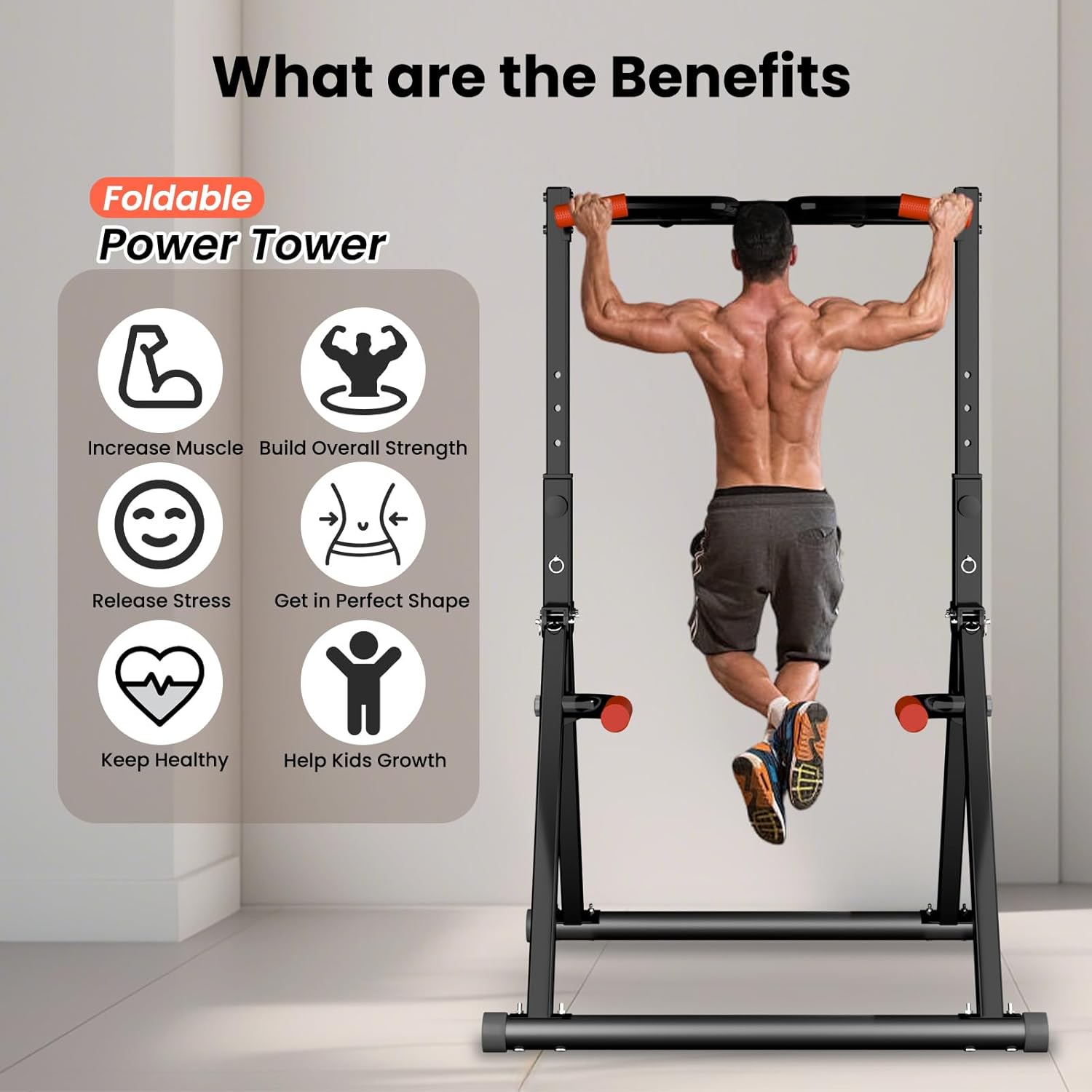 Power Tower Pull Up Dip Station Foldable, Pull Up Bar Station Adjustable, Multi-Function Home Gym, Strength Training Fitness Equipment, Triangular Design, for Home Outdoor - Image 8