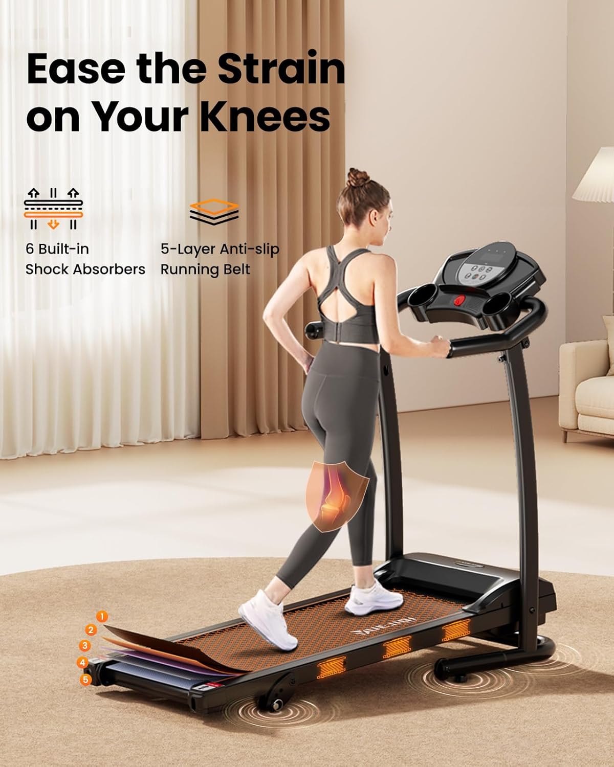 Treadmills for Home, 3.0HP Quiet Brushless Foldable Treadmill with Incline, Small Space Portable Running Walking Machine, 300 Lbs Capacity with Bluetooth APP & Pulse Monitor - Image 4