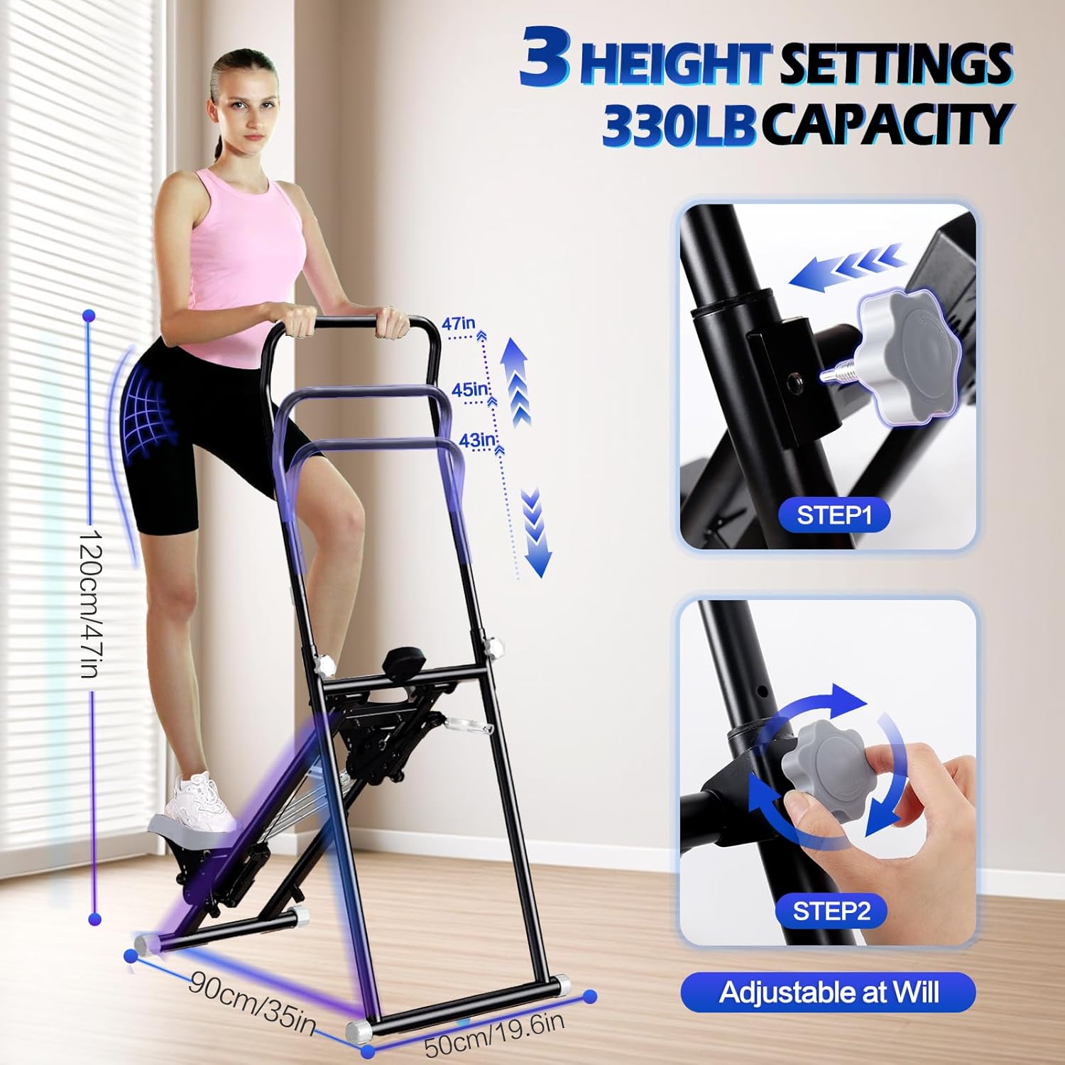 Stair Stepper for Home–Adjustable 3-Level Resistance Vertical Climber, Folding Cardio Stair Climber, Adjustable Handlebar & 3-Level Pedal Angle for Legs, Glutes & Full Body Workout - Image 4
