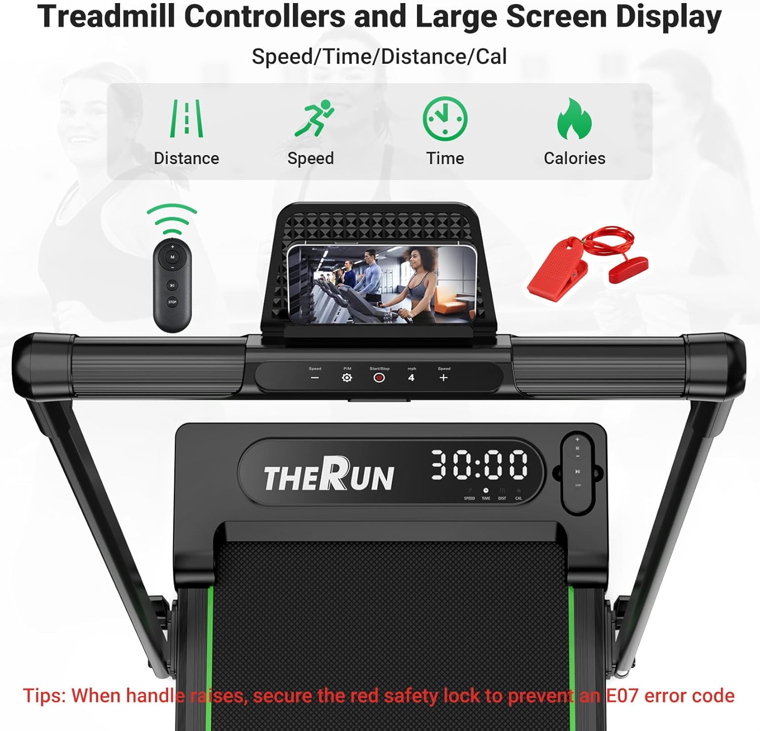 THERUN Walking Pad, 2 in 1 Foldable Treadmills for Home, 2.5HP Under Desk with Handle Bar, 16" Widened Running Belt, with Remote Control & LED Touch Screen - Image 5
