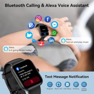 Smart Watch with Alexa Built-in, 1.83″ HD Fitness Tracker with Bluetooth Calls/Messages, 120+ Sports Modes, IP68 Waterproof, 24/7 Heart Rate/Sleep Fitness Watch iOS Android Compatible (Black)