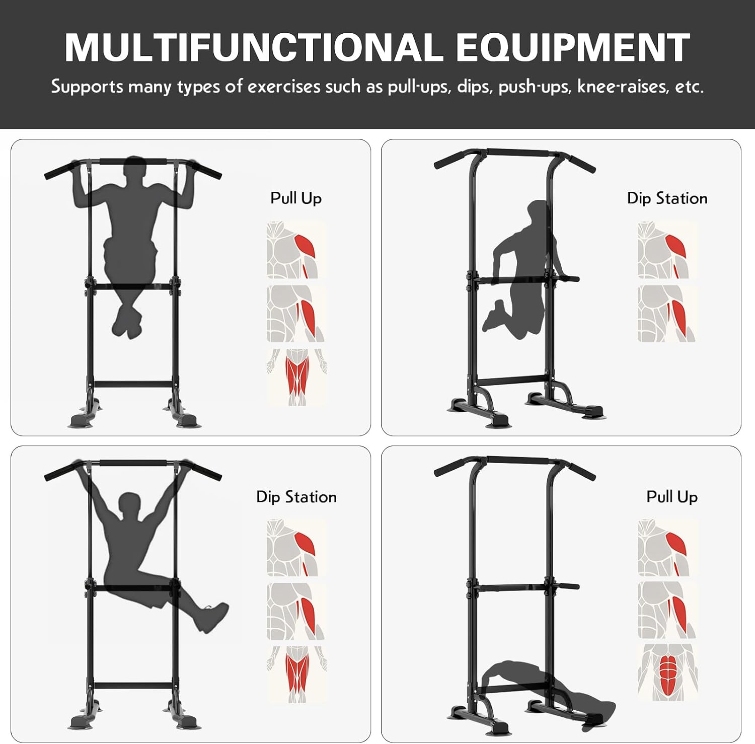 soges Power Tower Pull Up Bar Station, Free Standing Pull Up Rack Dip Station for Home Gym, Height Adjustable Home Strength Training Fitness Workout Equipment - Image 5