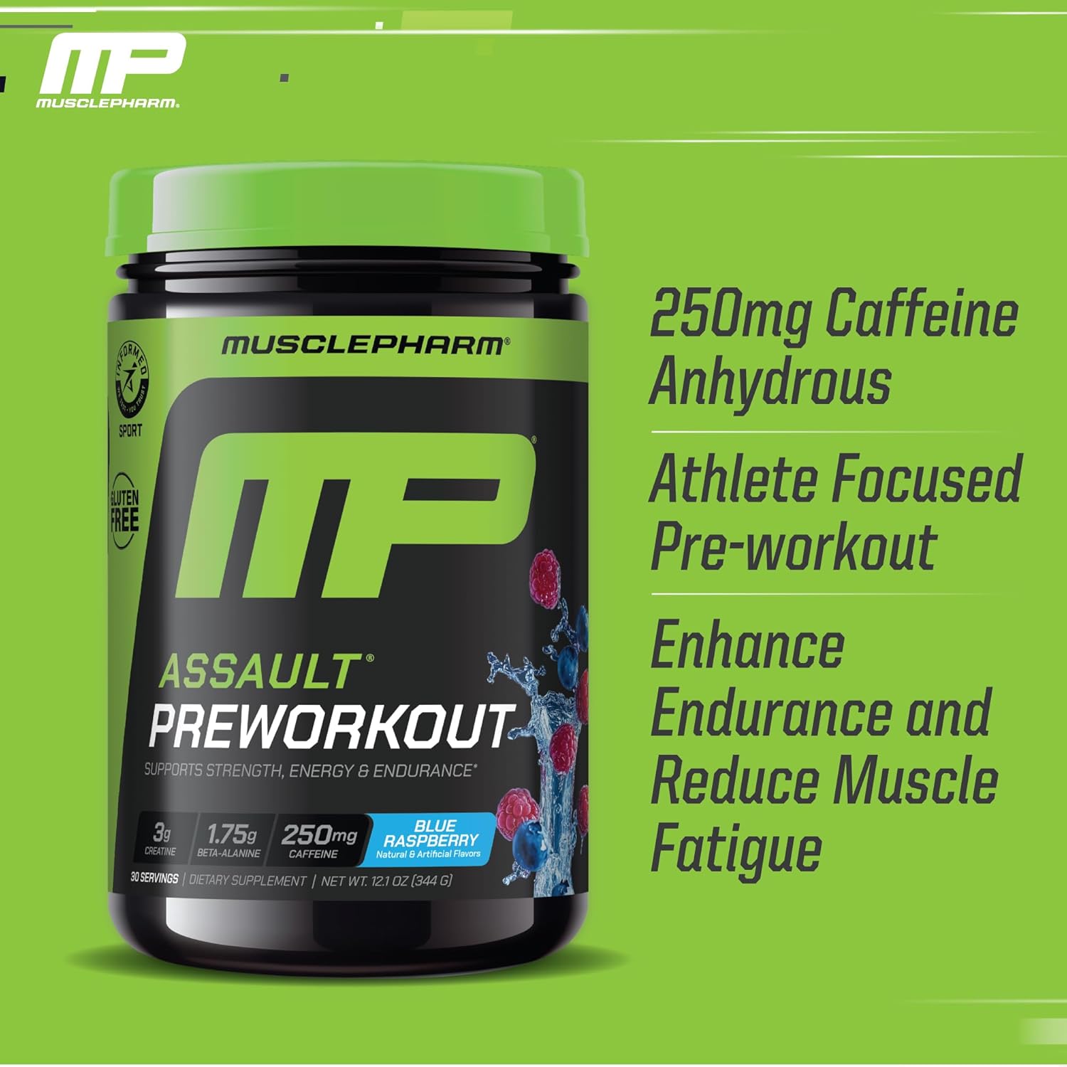 Muscle Pharm Assault Energy & Strength Pre Workout Powder for Men & Women with Beta Alanine, Caffeine, Creatine & Betaine Anhydrous, Pre-Workout Supplements, 30 Servings, Blue Raspberry Flavor - Image 4