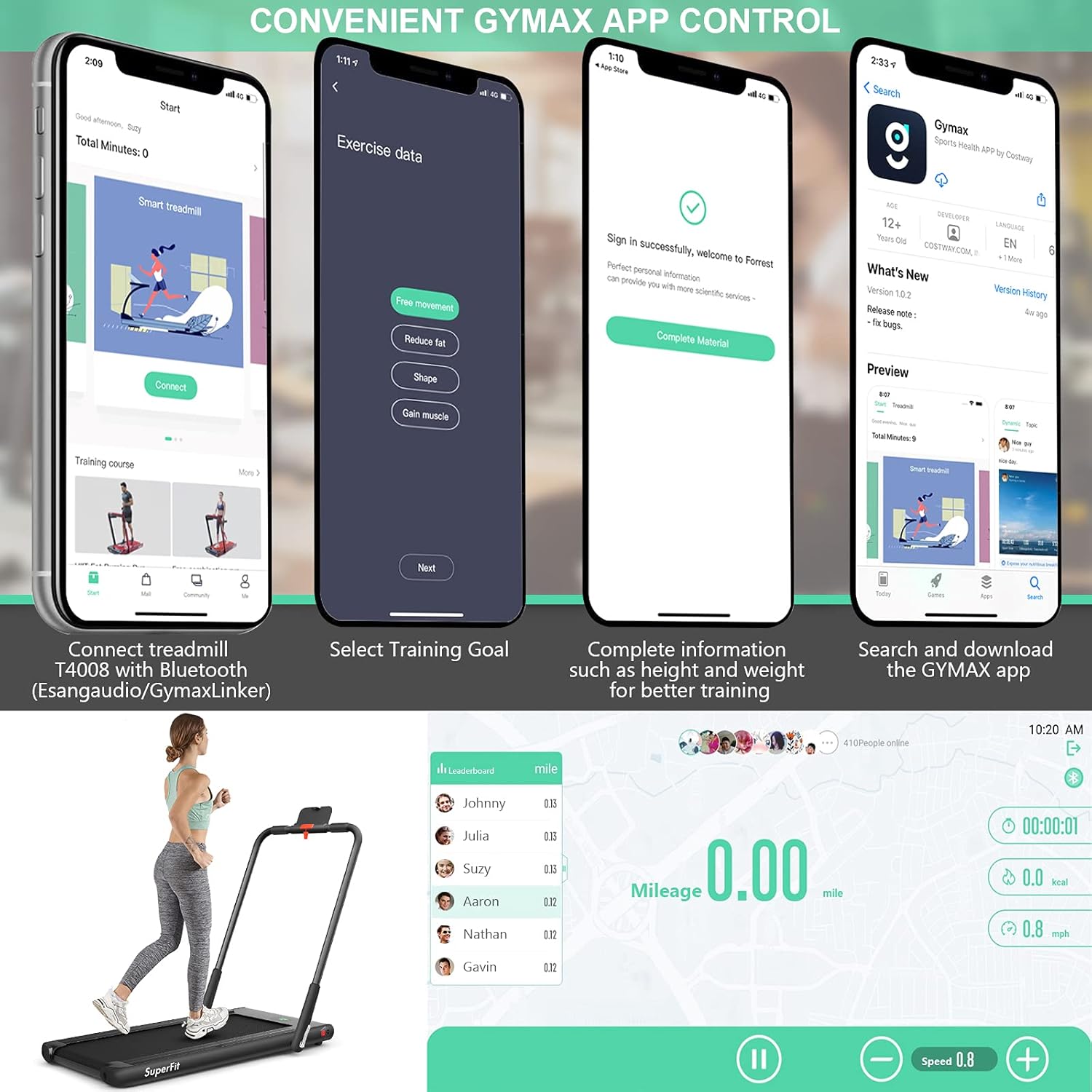 Goplus 2 in 1 Folding Treadmill, 2.25HP Under Desk Electric Superfit Treadmill, Installation-Free with APP Control, Remote Control, Bluetooth Speaker, LED Display, Walking for Home - Image 6