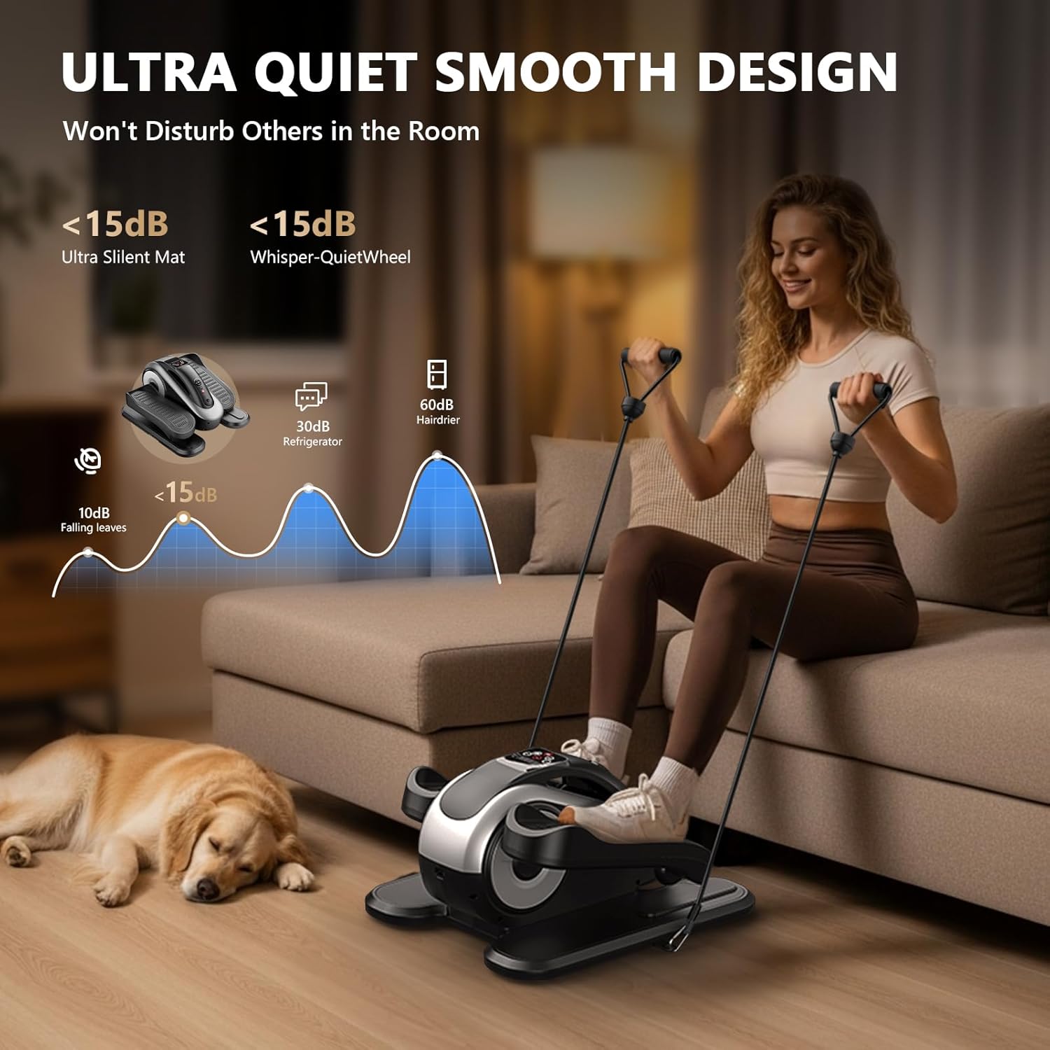 Under Desk Elliptical Machine,Electric Ellipse Leg Exerciser as Seen on TV for Seniors,12 Adjustable Speeds&12 Modes with Remote Control,Elastic Rope,Manual&Auto Mode for Home Office - Image 7