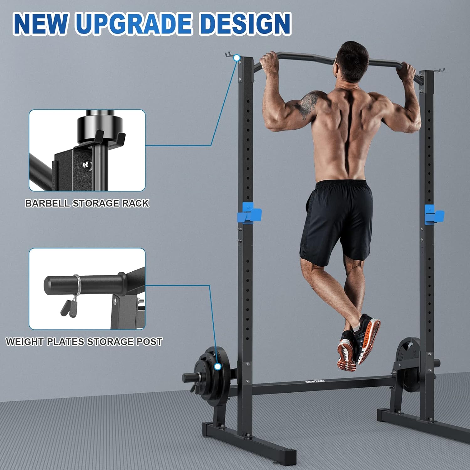 BEKING Power Rack Squat Rack Cage with Pull Up Bar,Adjustable Power Cage Exercise Squat Stand with Barbell Rack Weight Plate Storage,Strength Training Workout Station for Home Gym Fitness - Image 4