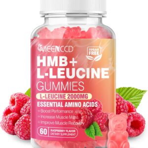HMB and L-Leucine Gummies, 3000mg HMB and Leucine Amino Acid for Muscle Growth, Muscle Mass, Muscle Relief, and Fast Workout Recovery, for Men & Women, Sugar-Free, Raspberry Flavor, 60 Count