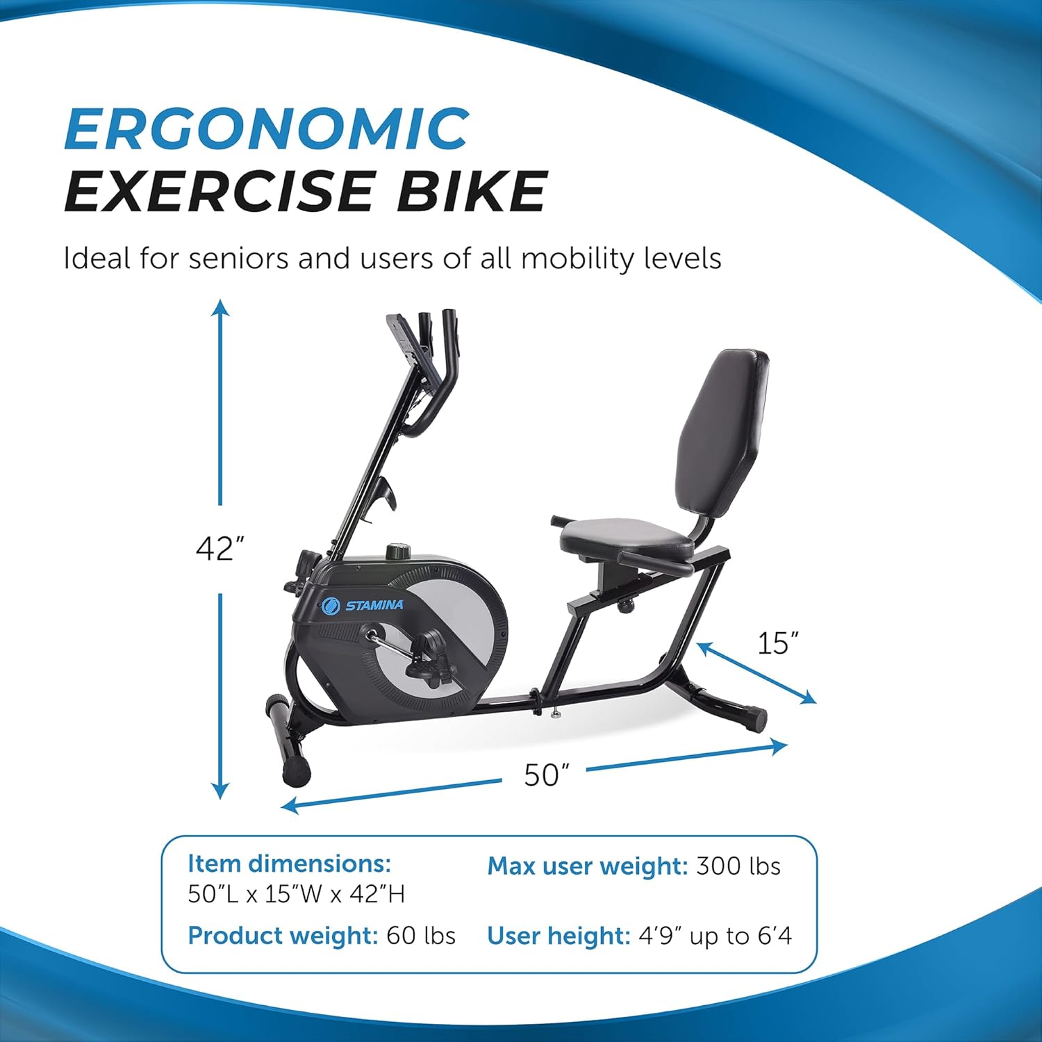 Stamina Recumbent Exercise Bike for Home 346 w/Smart Workout App - Stationary Bike for Adults, Seniors w/Large, Adjustable, Comfortable Seat & Walk-Thru Design - Image 3