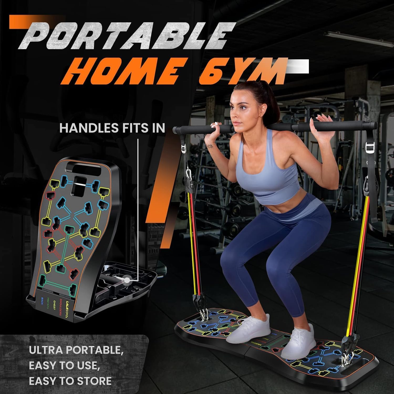 LALAHIGH Push Up Board,36 in 1 Home Gym Equipment with Ab Roller Wheel & Resistance Bands, Portable Foldable Workout Board for Full Body Strength Training Men Women - Image 6