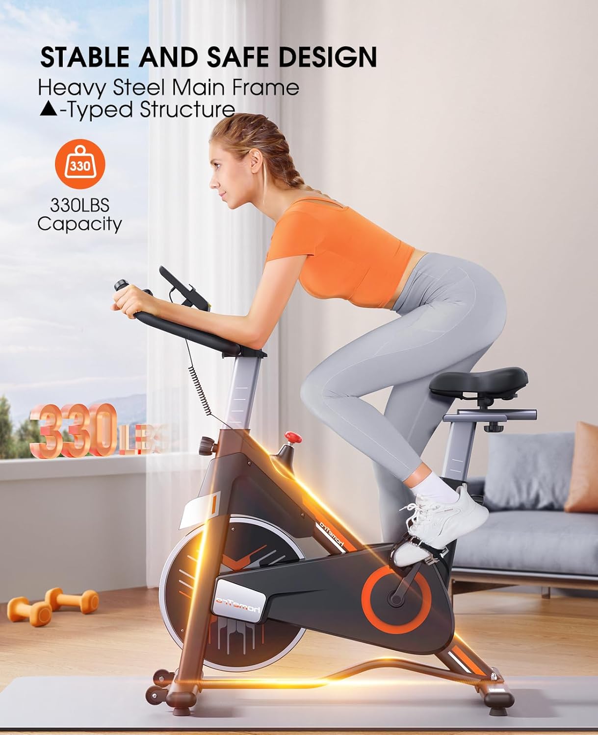 Stationary Exercise Bikes for Home, Magnetic Resistance,330 LBS Maximum Capacity, Quiet and Stable Indoor Cycle Bikes, Adjustable Digital Monitor & Phone Bracket & Comfortable Seat for Home - Image 3
