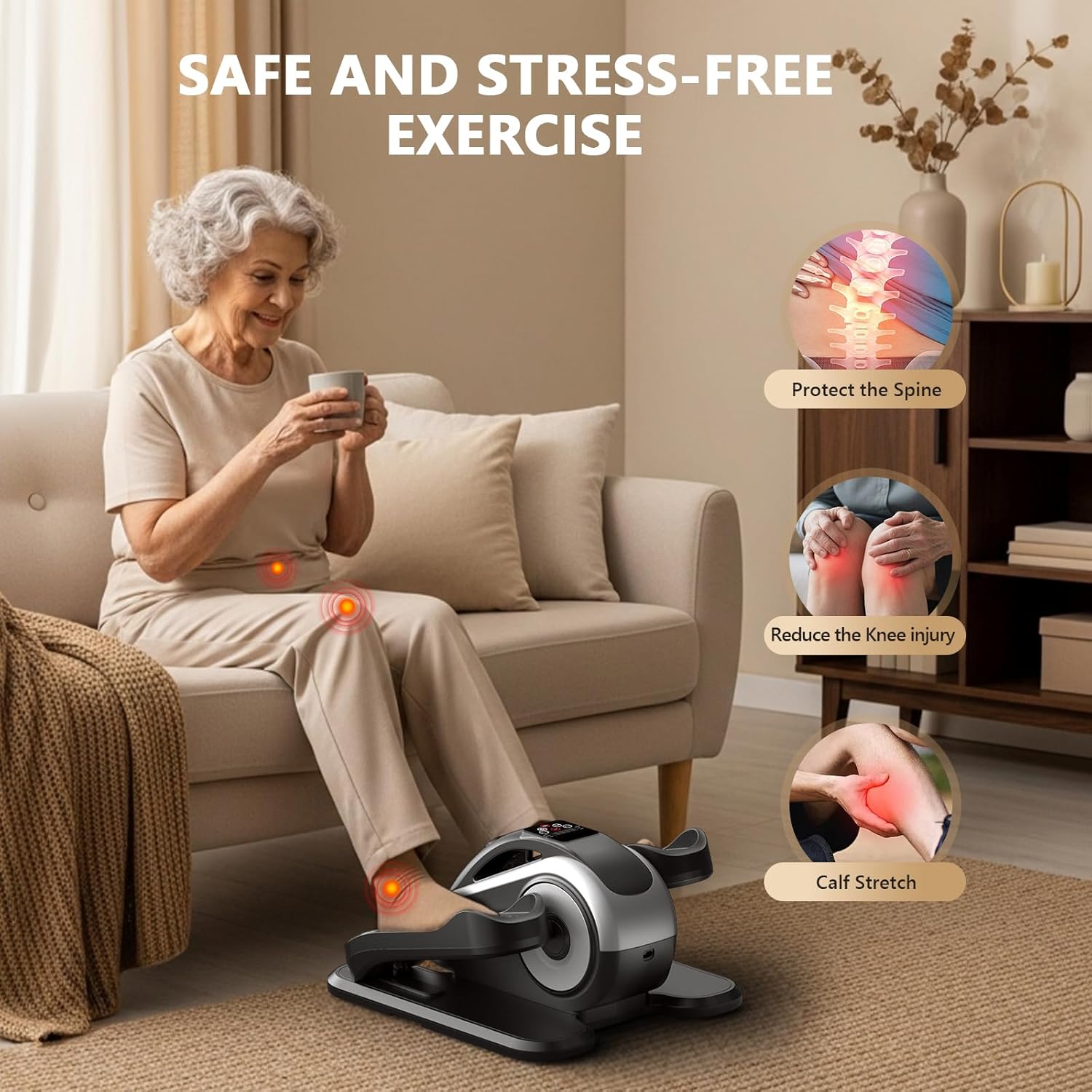 Under Desk Elliptical Machine,Electric Ellipse Leg Exerciser as Seen on TV for Seniors,12 Adjustable Speeds&12 Modes with Remote Control,Elastic Rope,Manual&Auto Mode for Home Office - Image 5