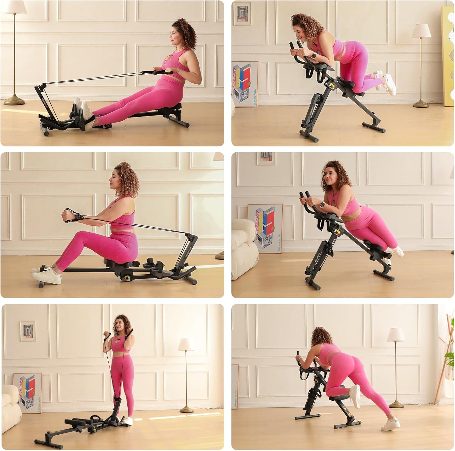 TOUSAINS 3 in 1 Rowing Machine, Ab Machine with Resistance Bands, Abdominal Trainers for Full Body Workout, Fitness Foldable Equipment Rowing Machine for Home Gym - Image 3