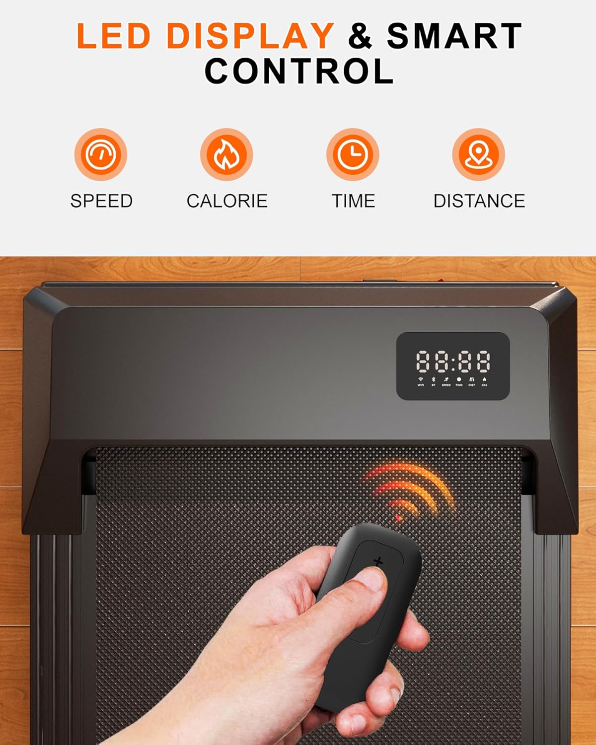 SupeRun Walking Pad, Under Desk Treadmill, 3 in 1 Portable Treadmill with Remote Control LED Display, 2.5 HP Quiet Walking Jogging Machine for Office Home Use, 250 Lbs Capacity - Image 5