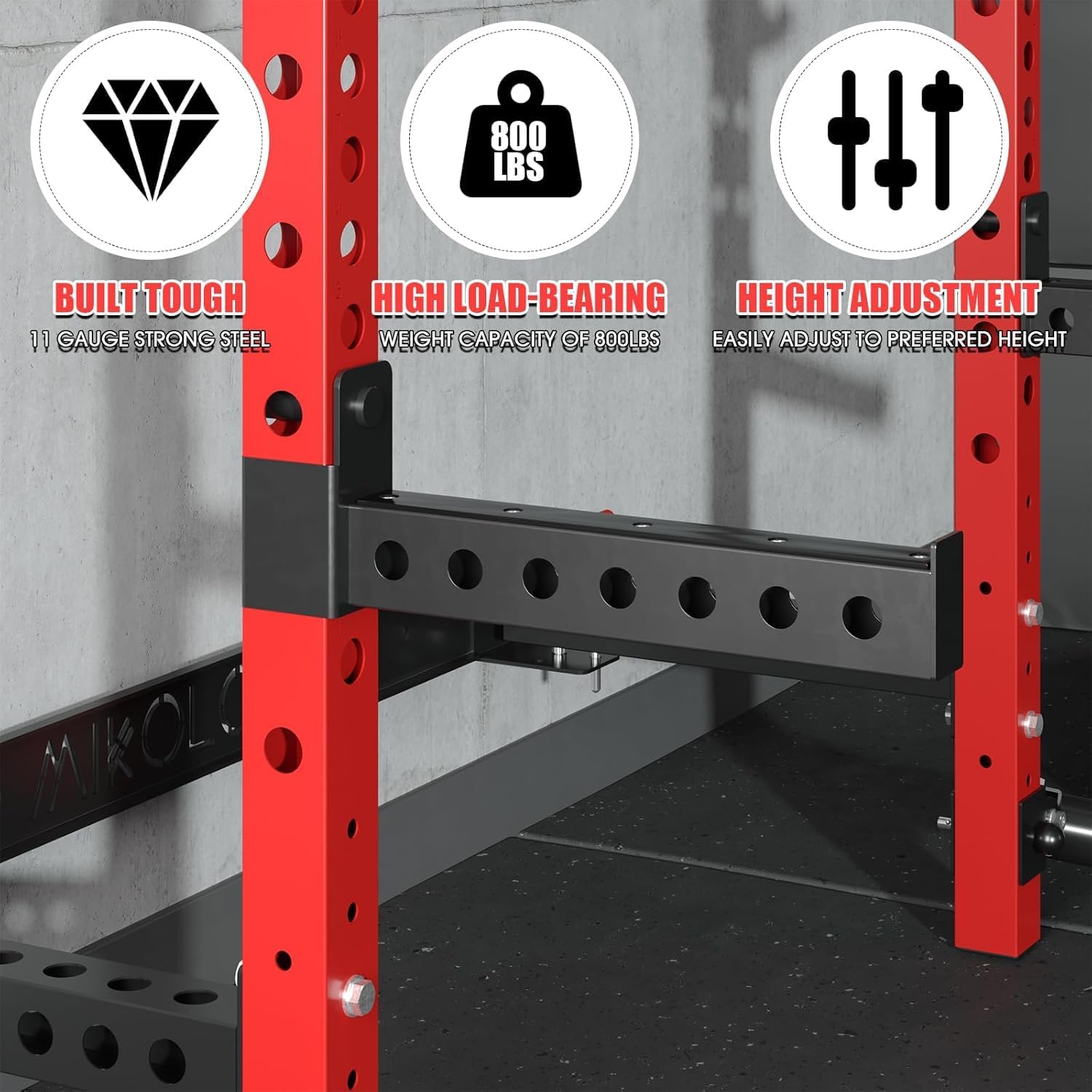 Mikolo 2" x 2" Folding Wall Mounted Squat Rack, 1000 Pounds Capacity Power Rack with Pull Up Bar, J Hooks and Other Attachments, Space-Saving Home Gym - Image 4