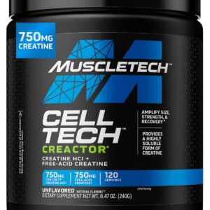 MuscleTech Cell-Tech Creactor Creatine HCl Powder,Post Workout Muscle Builder for Men & Women ,Creatine Hydrochloride + Free-Acid,Unflavored (120 Servings),8.47 oz