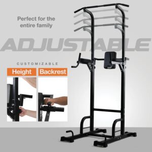 Pull Up Bar Free Standing – Power Tower, Multi-Functional Pullup Dip Station, Calisthenics Equipment Station For Home Gym – 440LBS Capacity, Height Adjustable, Durable, Heavy-Duty Strength Training For Men & Women To Build Muscle.