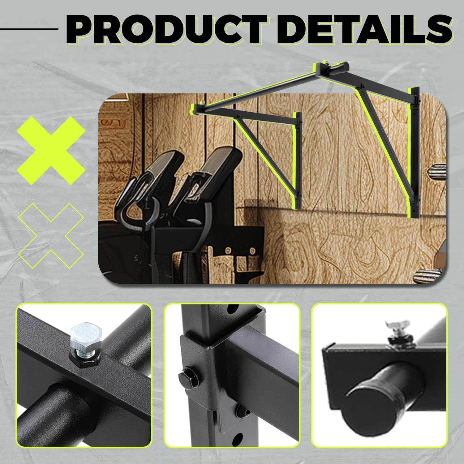 ECOTRIC 46'' Wall Mounted Pull Up Bar Chin up Bar Doorway Exercise Bar Upper Body Gym Workout Bar Heavy Duty Training Fitness Home Heavy Duty 500lbs - Image 6