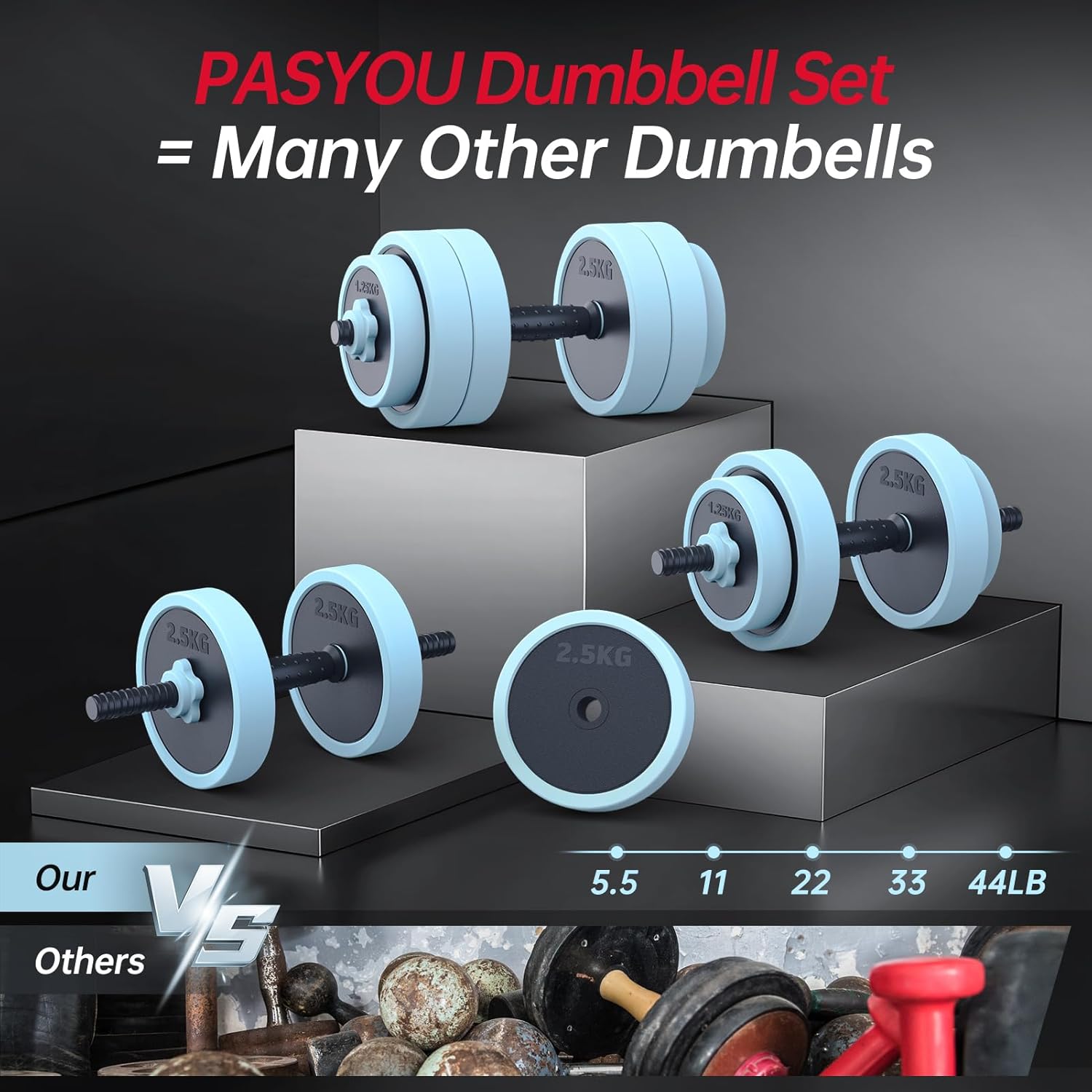 PASYOU Adjustable Dumbbells Sets, 4 in 1 Free Weight Set with Connector, Workout Weights Dumbbells Set Used as Barbell Kettlebell Push up Stand Ab Roller for Workout Gym Home Fitness - Image 3