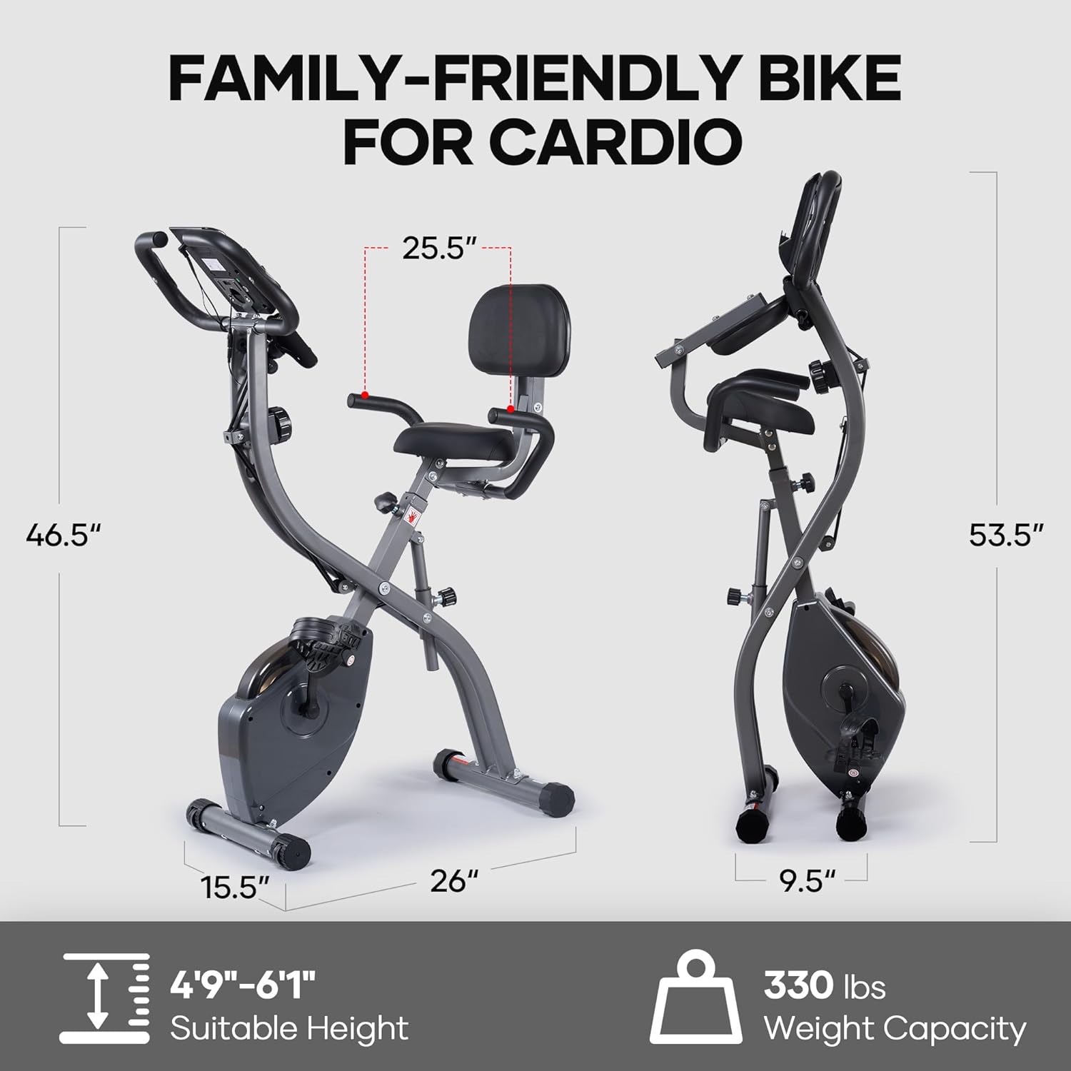 Exercise Bike Stationary Bikes for Home Recumbent Exercise Bike Folding with 10-Level Adjustable Resistance LCD Monitor Pulse Sensor Support Back Pad and Tablet Holder Arm Resistance Band 265LBS Weight Capacity for Home Workout - Image 8