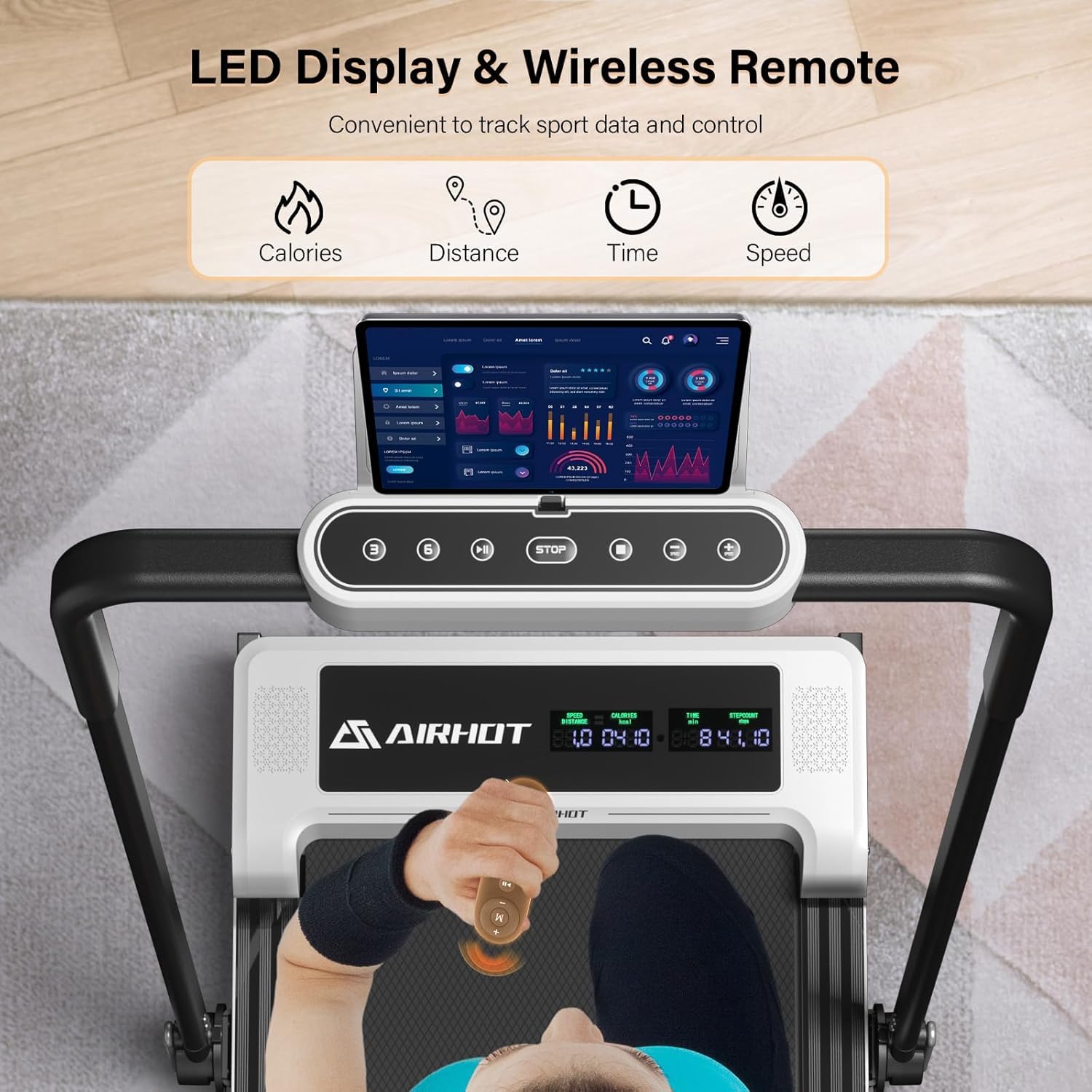 Walking Pad with Incline, 4 in 1 Under Desk Treadmill for Walking and Jogging, Portable Walking Treadmill with Remote Control Lanyard for Home, 2.5HP Low-Noise in LED Display - Image 5