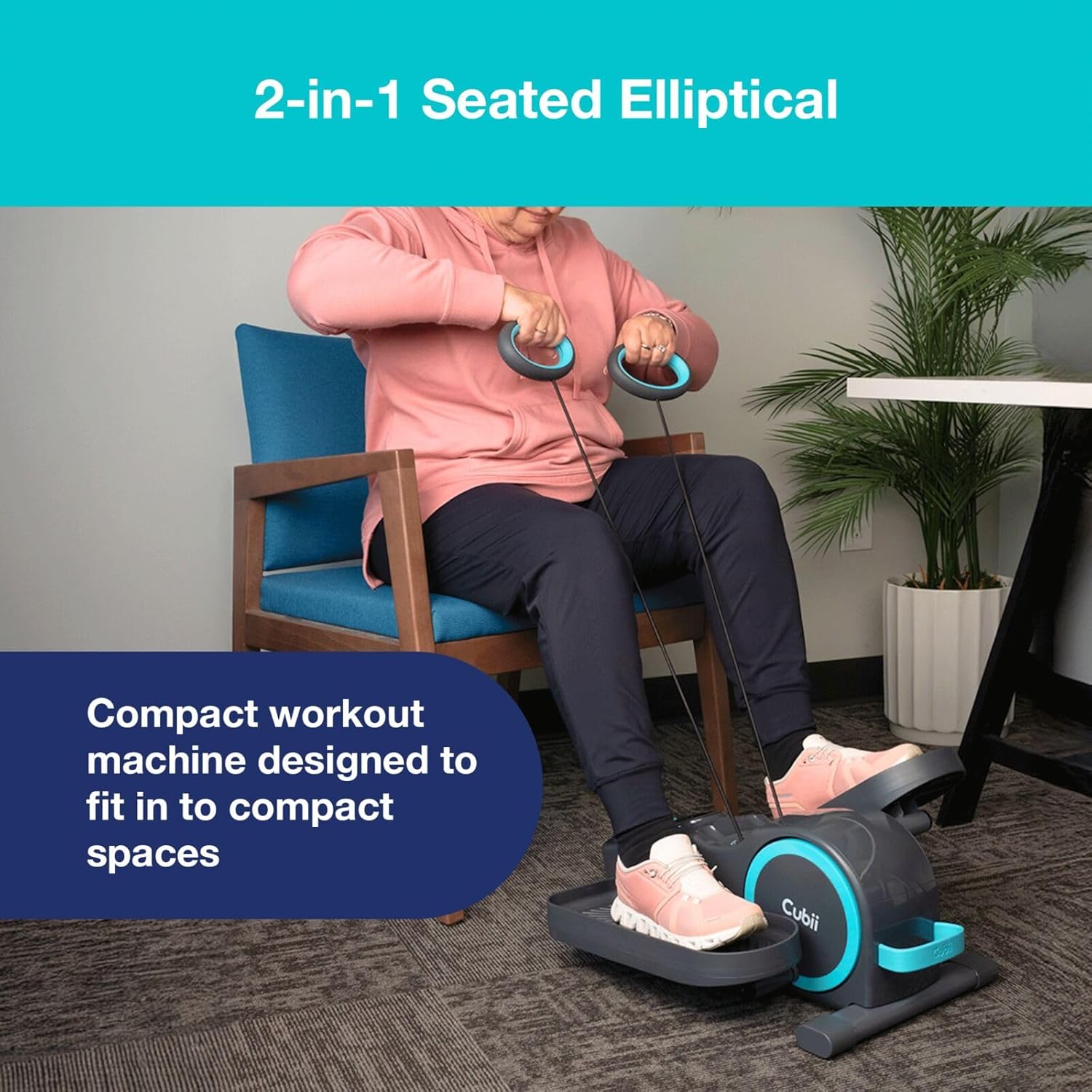 Cubii Total Body - Under Desk Seated Elliptical Pedal Exerciser with Built in Upper Body Resistance Bands, 12 Levels of Resistance, LCD Display, Whisper Quiet with Bluetooth - Adult to Seniors - Image 5