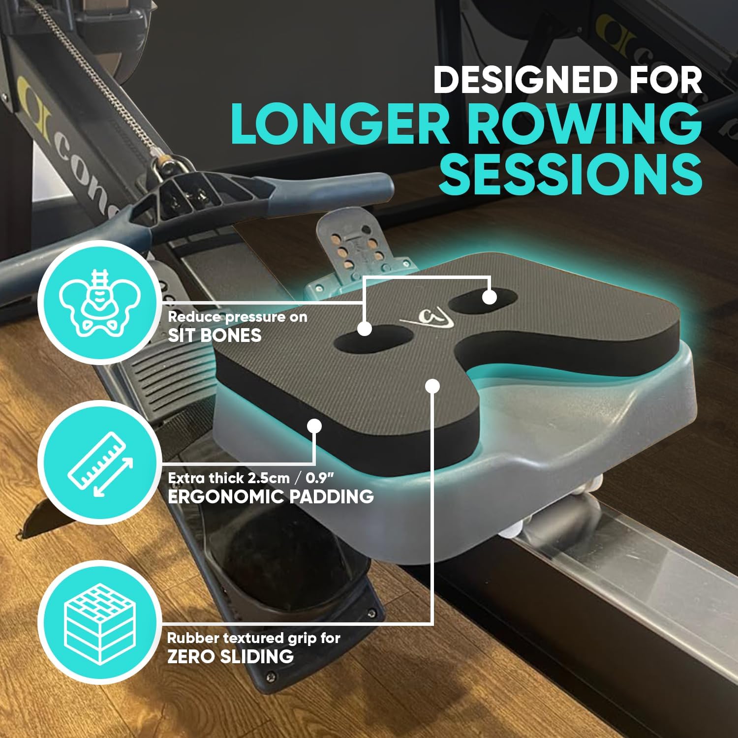 Godfrey Ergo Rowing Machine Seat Cushion - Anti-Slip Neoprene Rower Pad with Textured Rubber Surface for Concept2 Models, Water Rower, Recline Bikes, Peloton, Rowing Boats - Image 3