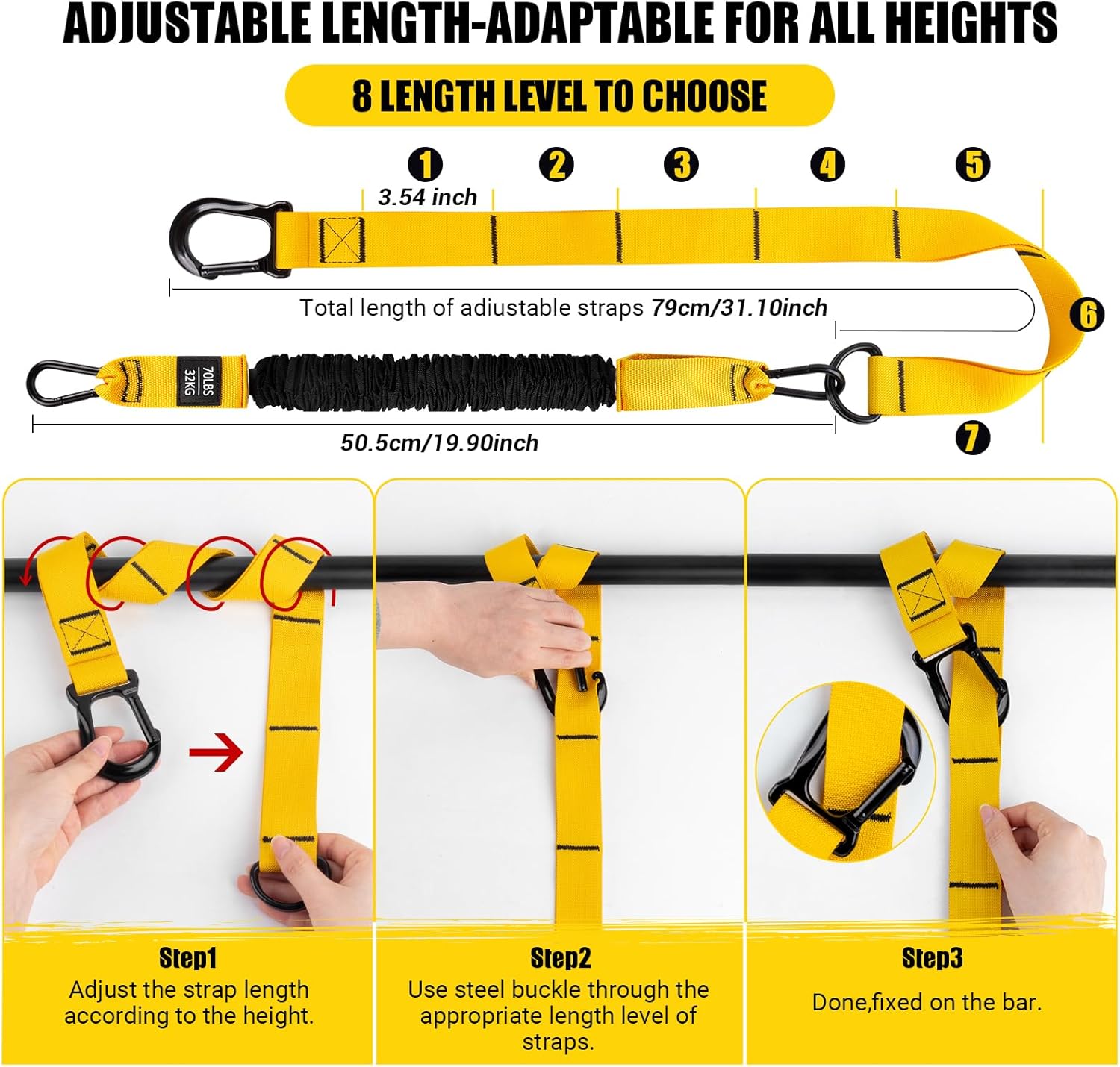 Pull Up Assistance Bands, 4 Adjustable Heavy Duty Resistance Bands for Pull Up Bar, Pull Up Assist Bands with Fabric Feet/Knee Rest for Home Gym Fitness Exercise Strength Training(70-280lbs) - Image 5