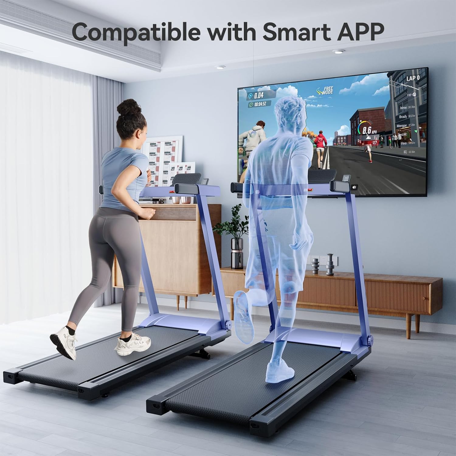4-in-1 Treadmills for Home Small with Incline and Handles, Foldable Treadmill for Small Spaces, 300 LBS Capacity 3.0 HP 7.5 MPH Folding Running Treadmills with Incline - Image 3