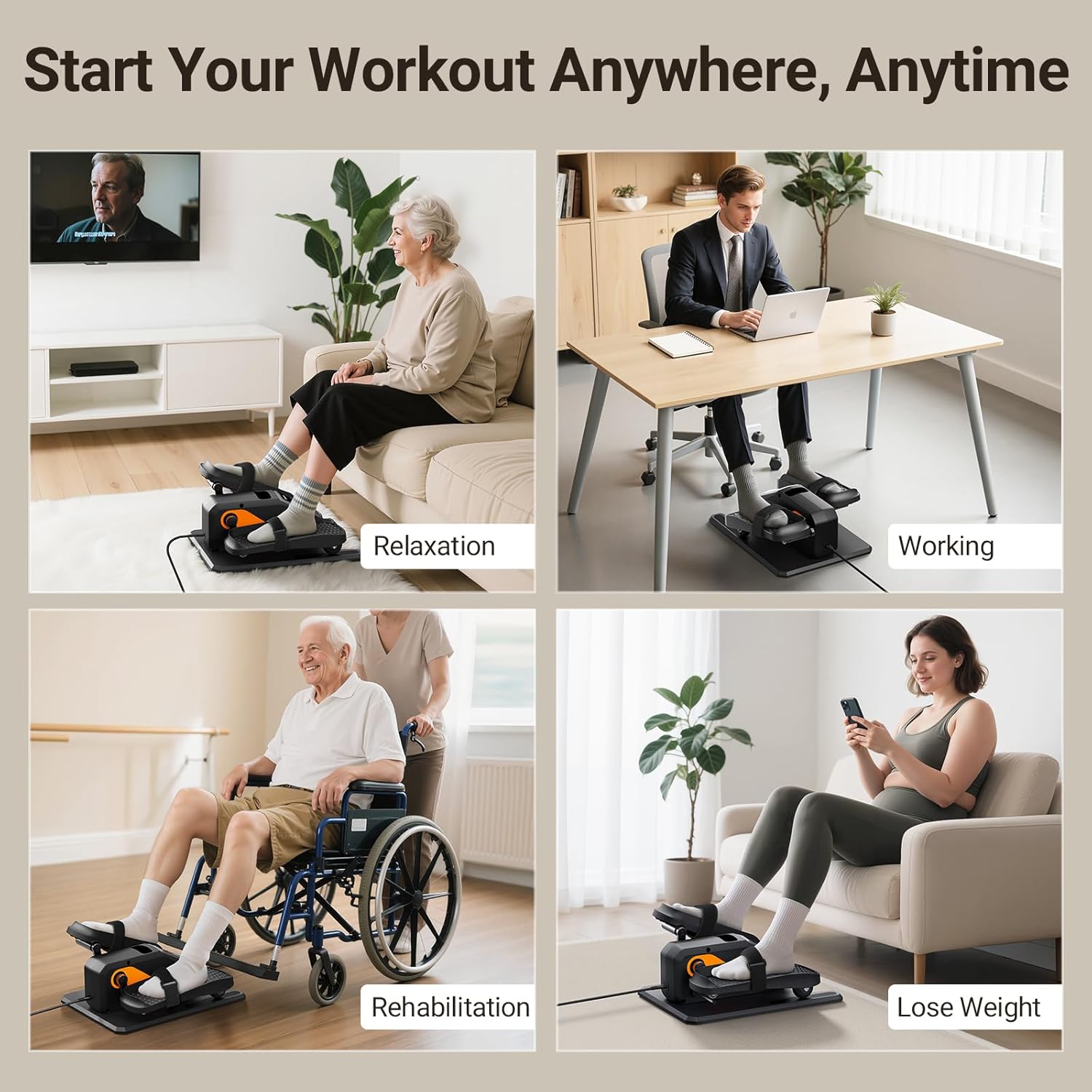 Elliptical Exercise Machine, Under Desk Ellipse Leg Exerciser for Home Office, Quiet Electric Seated Pedal Elliptical for Seniors with 12 Adjustable Speeds, Remoter, Footstraps - Image 8