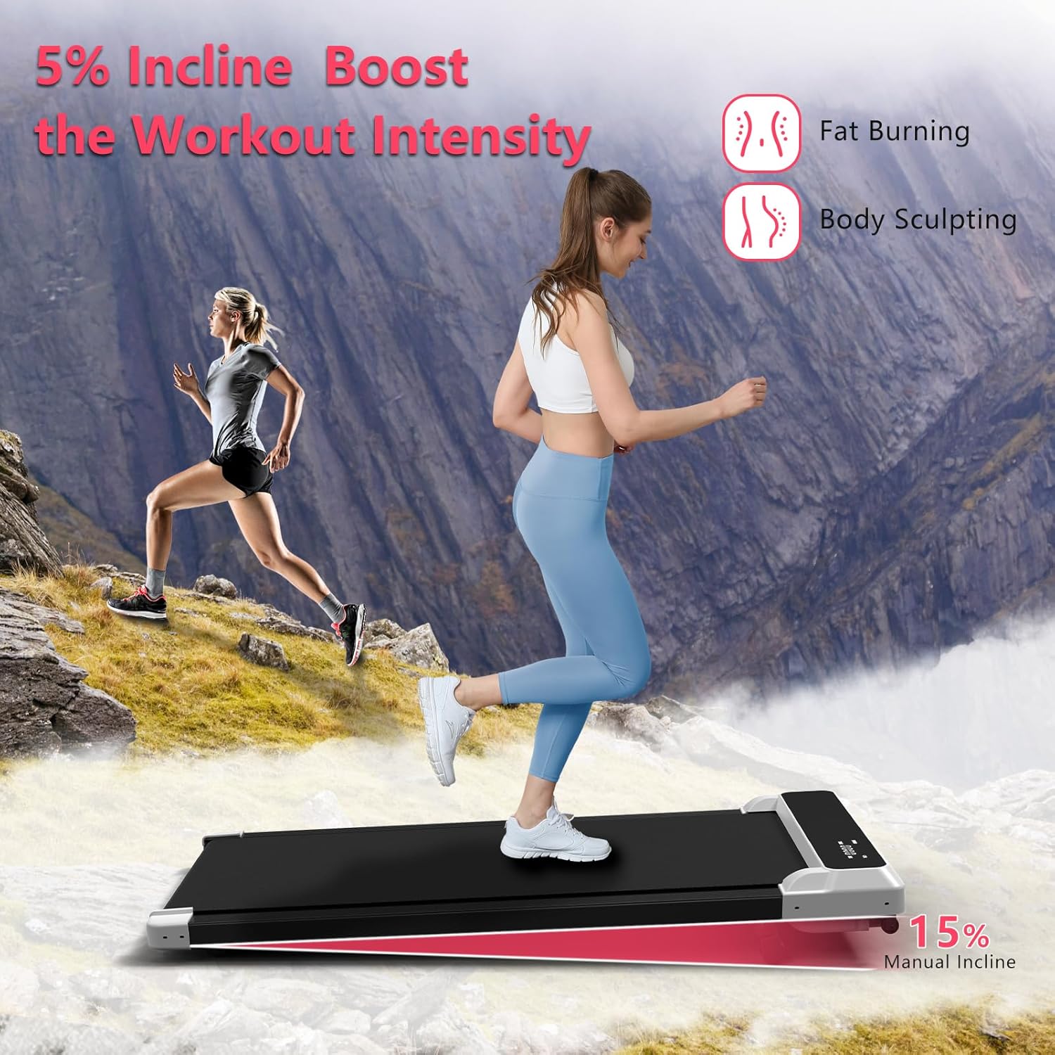 Walking Pad Treadmill with Incline,Under Desk Treadmill with Incline 2 in 1 for Walking and Jogging,2.5HP Compact Incline Walking Pad for Home Office with Remote Control - Image 3