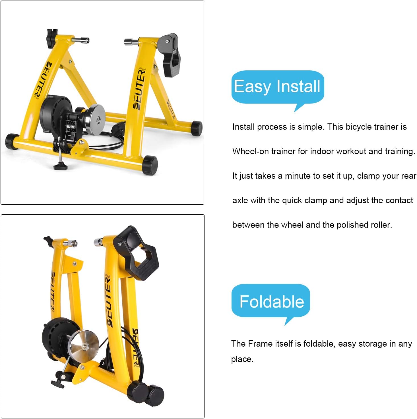 Bike Trainer, Magnetic Bicycle Stationary Stand for Indoor Exercise Riding, 26-29" & 700C Wheels, Quick Release Skewer & Front Wheel Riser Block Included - Image 5