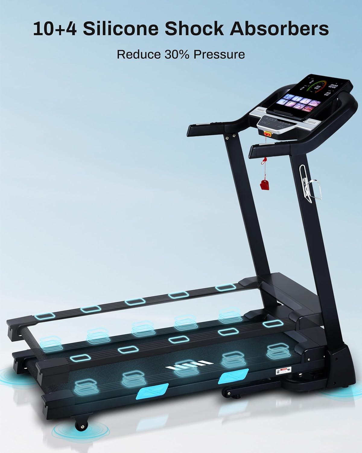 Auto Incline Treadmill - 300+ LBS Capacity 3.5HP Folding Treadmills with 15% Auto Incline, Running Machine for Home, 10 MPH Speed, 36 Preset Programs, Upgrade LCD Panel, Bluetooth App - Image 7