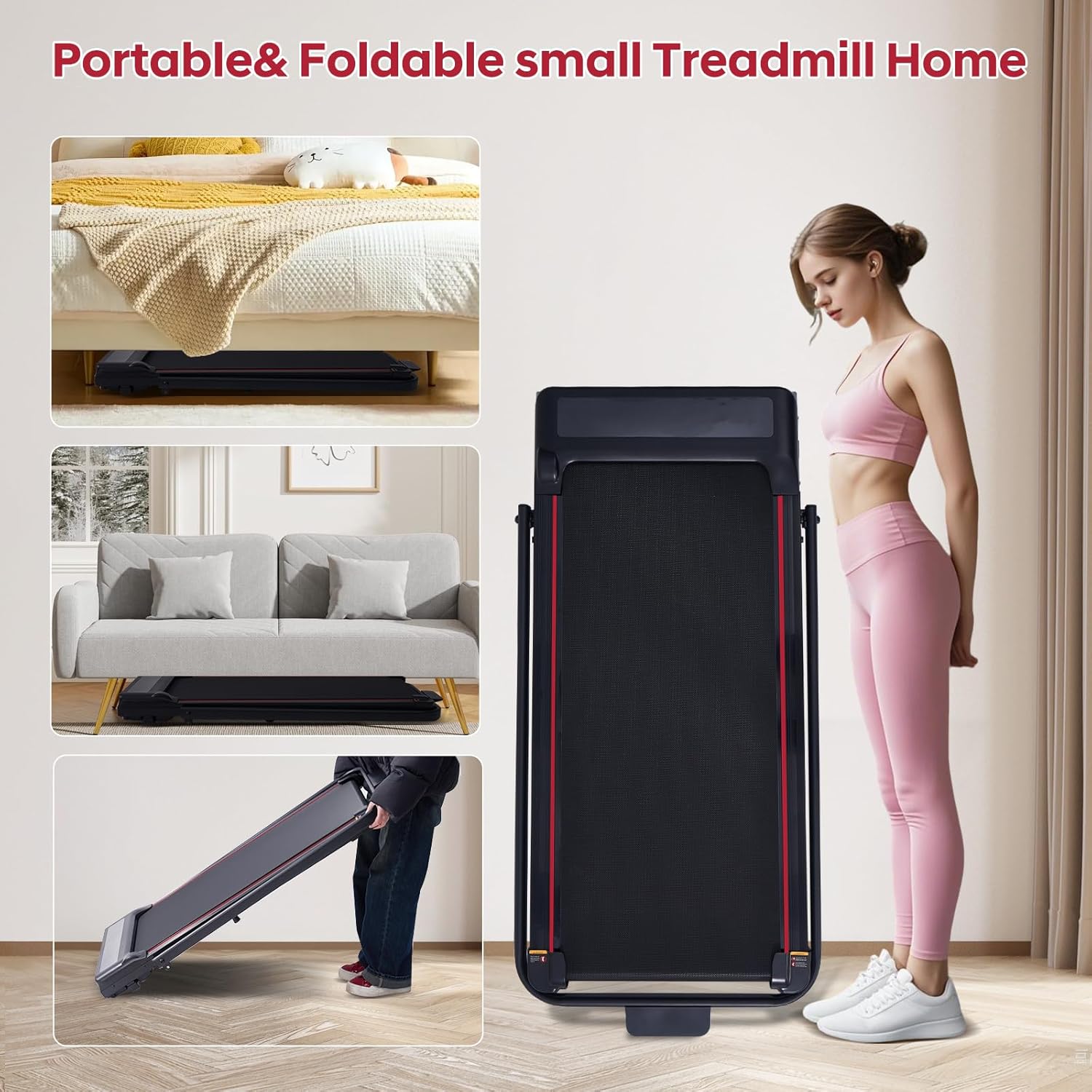Walking Pad with Handle Bar, 3.0HP Walking Pad Treadmill with Handles, 3 in 1 Portable Under Desk Treadmills for Home Small Space, Foldable Folding Home Treadmill with Remote Control, 300LBS Capacity - Image 4