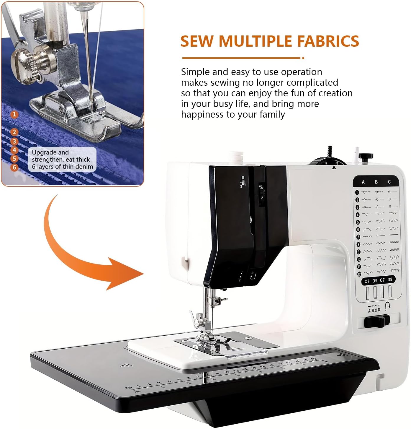 Sewing and Quilting Machine Built in Sewinglight, 38 Stitch Patterns Sewing Machine 2 Thread Lockstitch Adjustable Stitch Length 4 Step Button Hole Sewing Machine for Beginners and Adults - Image 8