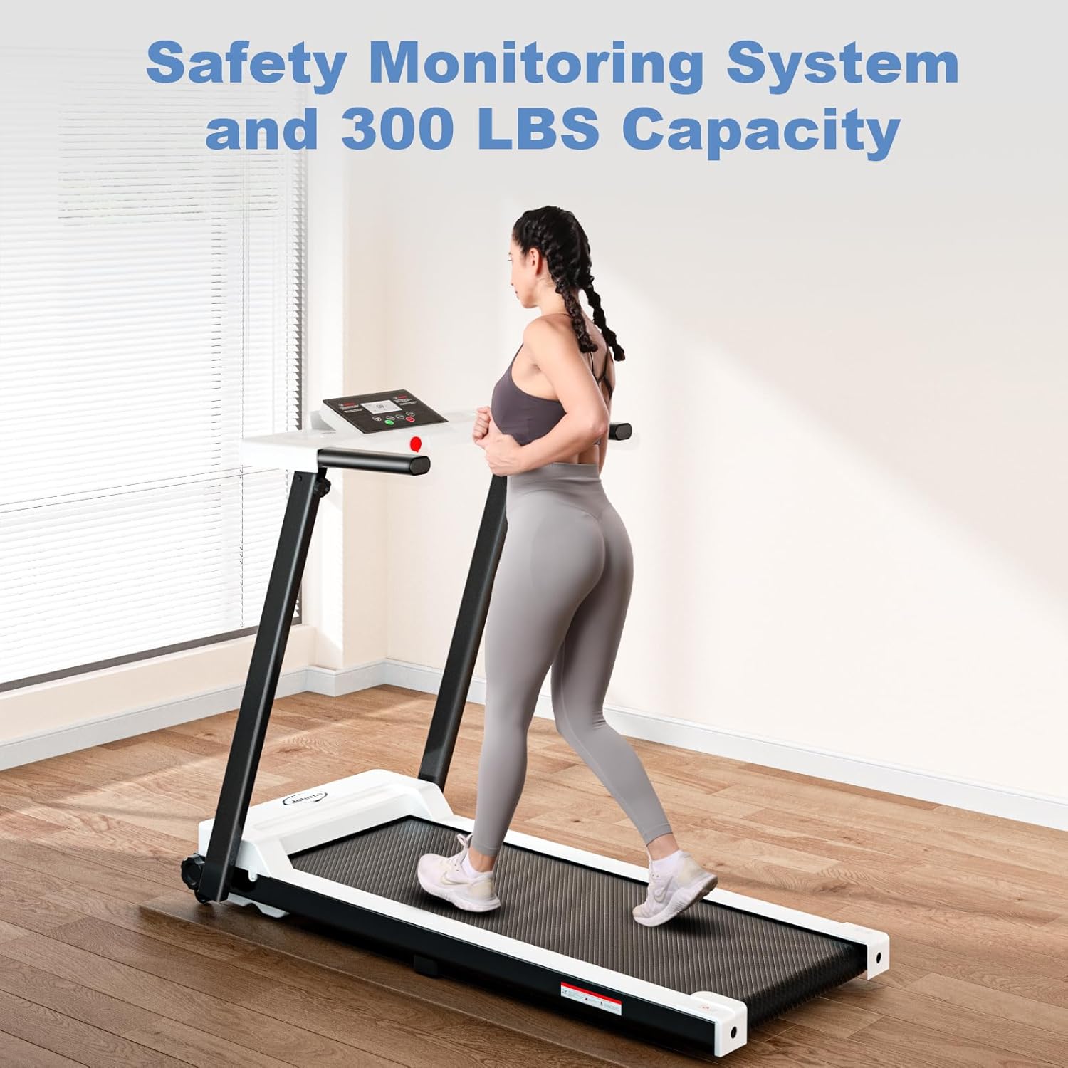 Treadmills for Home, Portable Foldable Treadmills for Home with 300 LBS Capacity and LED Display, 3.0 HP Walking Pad with Handle Bar (White) - Image 3