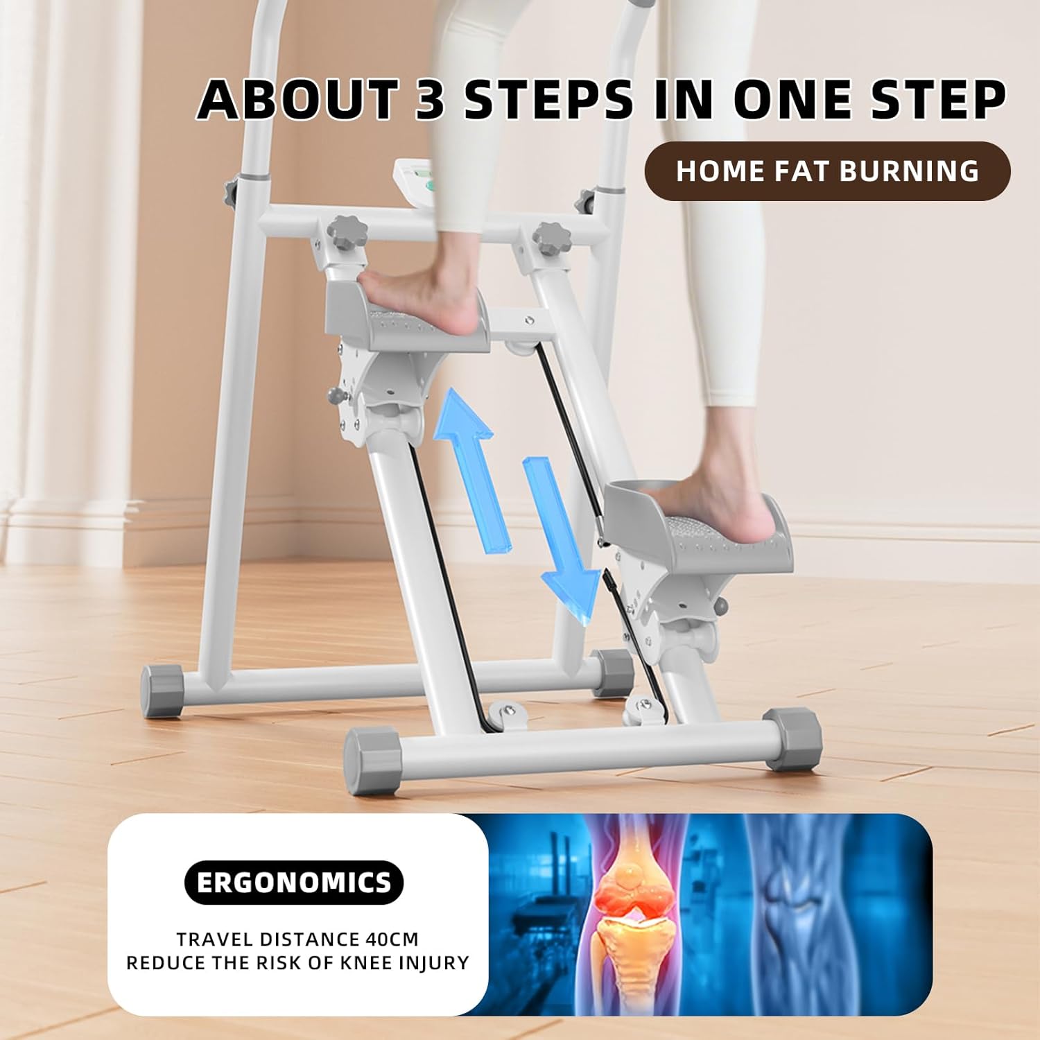 Adjustable Stair Stepper for Home Exercise, 3-in-1 Folding Cardio Step Machine with Handlebar & Oversized Pedals, 90% Pre-Assembled Stair Climber for Indoor Fitness - Image 5