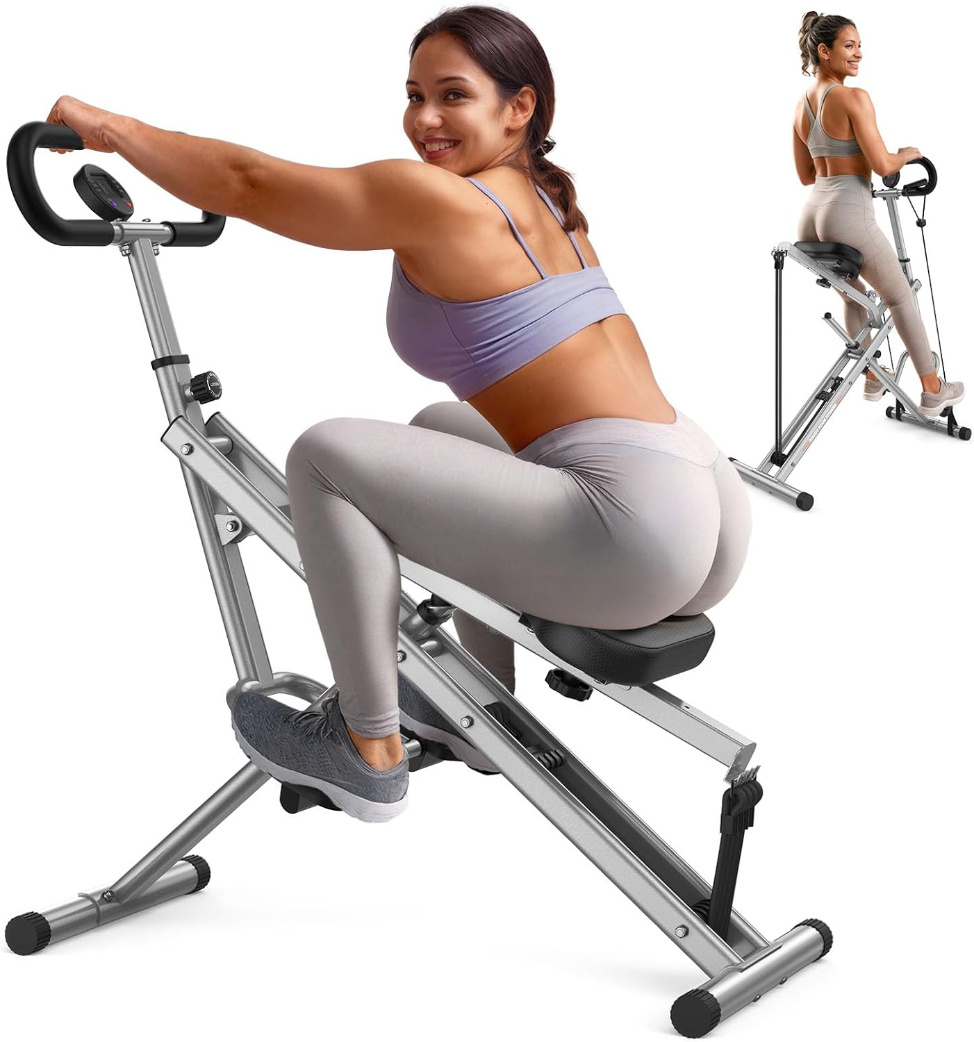 Sportsroyals Squat Machine for Home,Ride & Rowing Machine for Glutes Butt Thighs,Ab Back/Leg Press,Foldable & Easy Setup Exercise Equipment w/Adjustable Resistance,350lbs Capacity