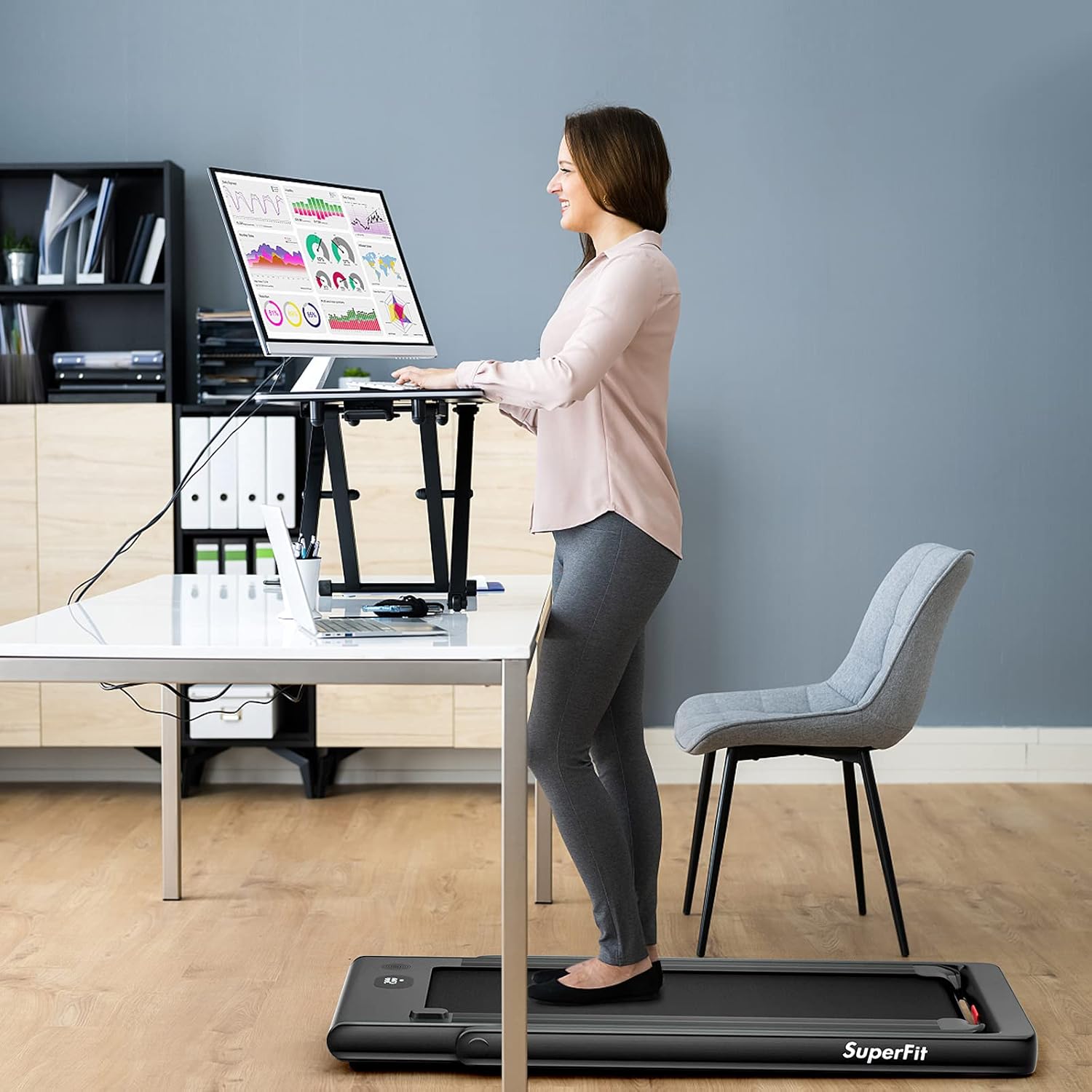 GYMAX Walking Pad, Dual LED Display 2 in 1 Under Desk Treadmill for Home with Remote & Smart App Control, 2.25HP Foldable Portable Treadmill Running Machine for Office Small Space - Image 5