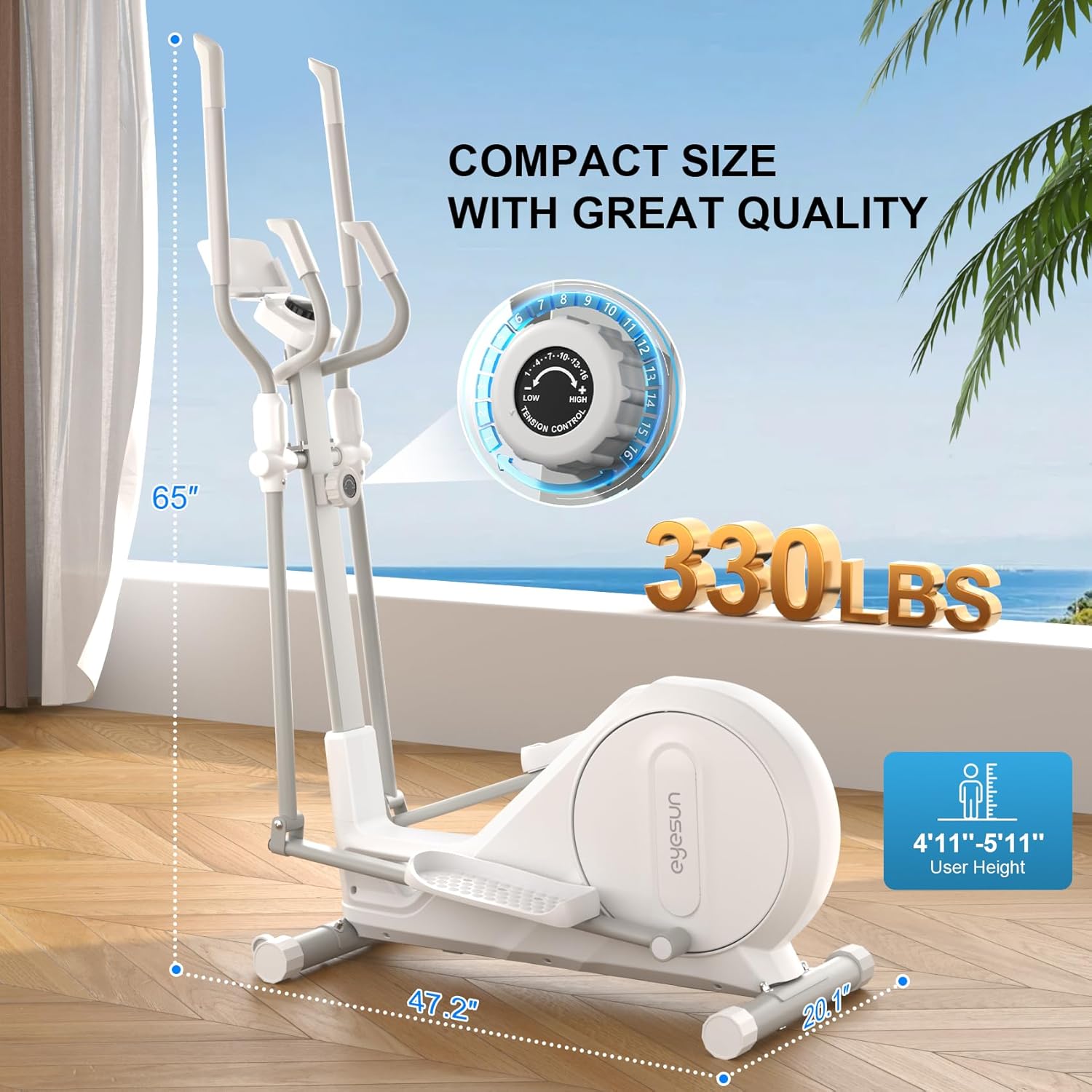 Elliptical Exercise Machine for Home,3-in-1Compact Training Machines with 16 Resistance Levels,14LB Flywheel,Low Impact Magnetic Cross Trainer,Quiet Portable Elliptical for Seniors&Small Spaces - Image 3