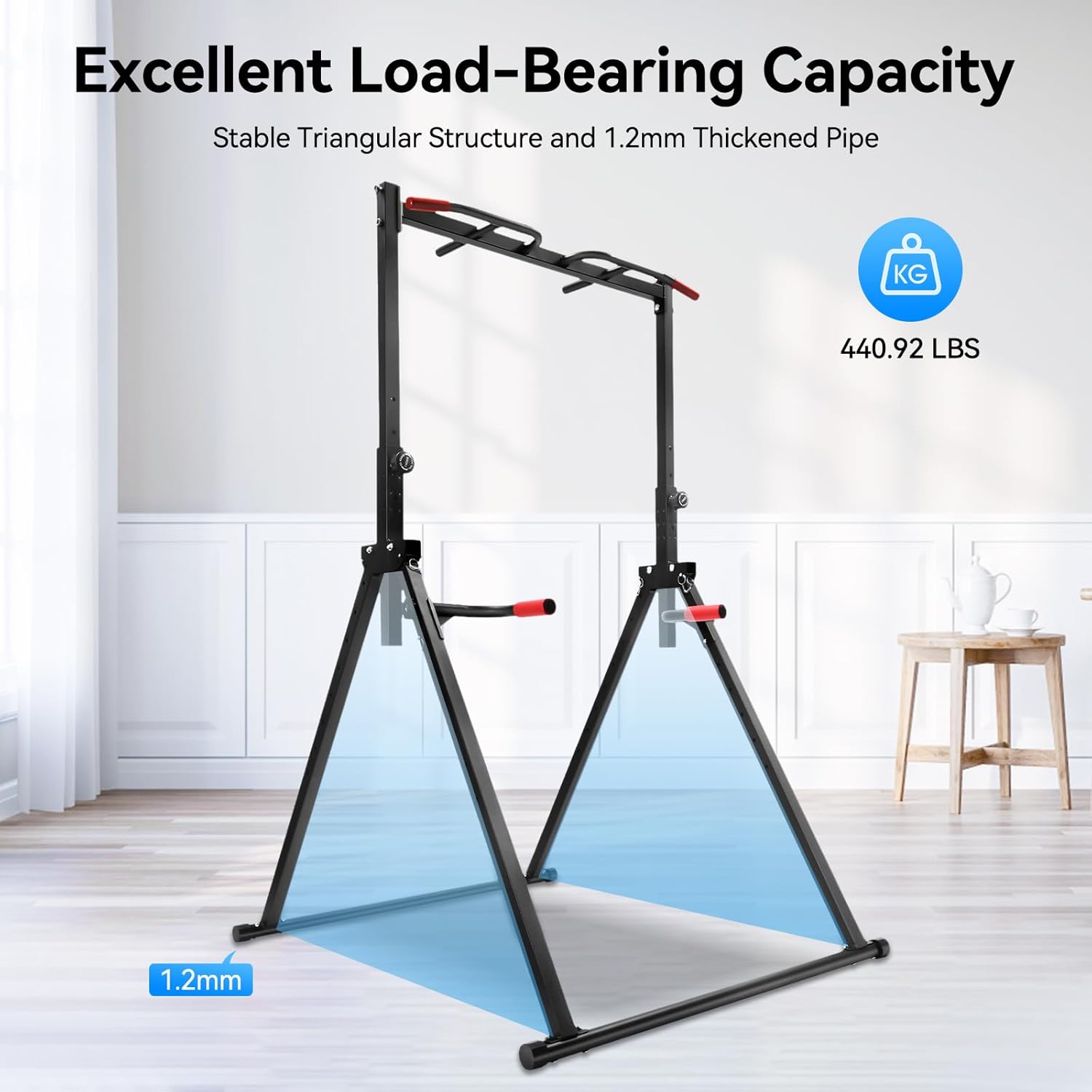 Pull Up Bar, Triangular Pull Up Station with Thickened Pipe Multifunction Adjustable Height Bar Freestanding for Home Gym (Max. Load: 200kg/440.92lbs) - Image 3