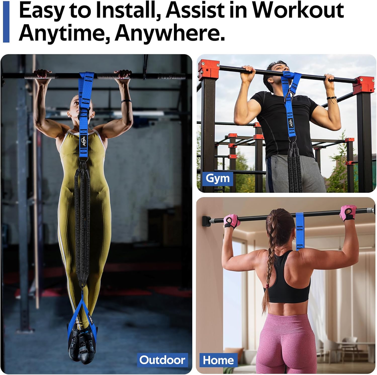 Pull Up Assistance Bands Set, Heavy Duty Adjustable Pull Up Assist Band with Feet Rest, Strength Training Bands for Home Gym Fitness, Pull-Up Bar, Calisthenics and Body Stretching - Image 8