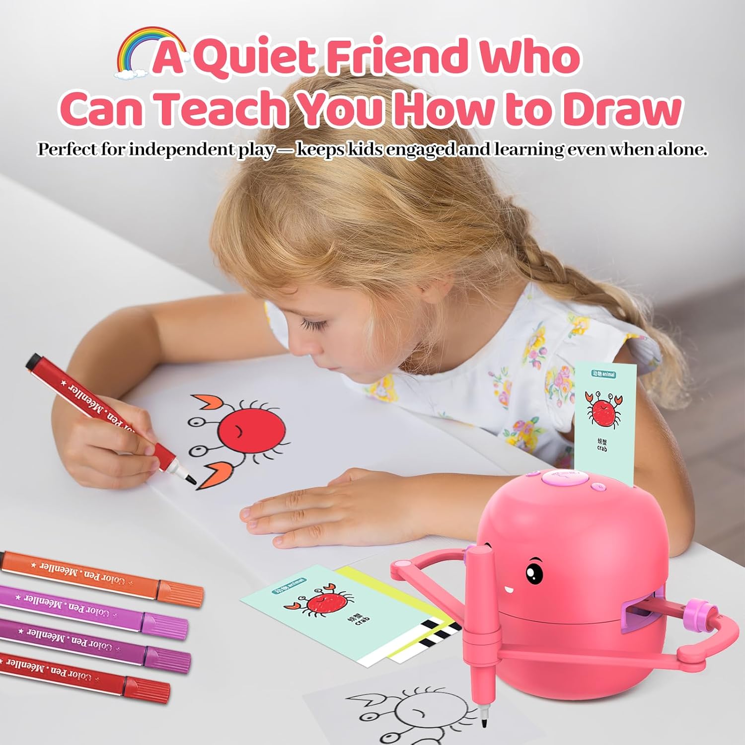 Drawing Robot for Kids with 150 Learning Cards and 17 Colorful Pens, Voice Interactive Educational Smart Art Painting Machine, Step-by-Step Drawing Guidance for Boys Girls Early Learning & STEM Toys - Image 4