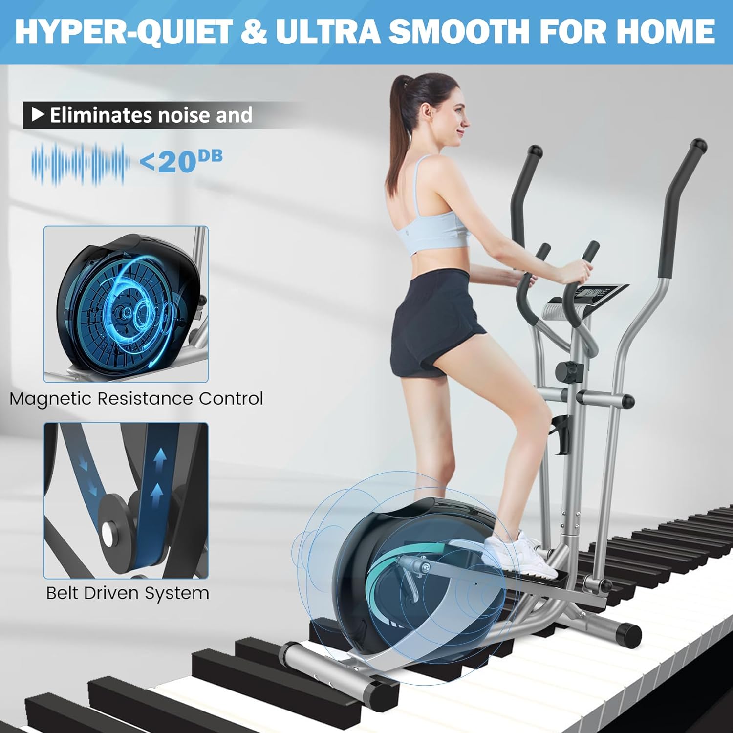 Elliptical Exercise Machine, Dripex Magnetic Elliptical Machine for Home, Hyper-Quiet Elliptical Training Machines w/ 6KG Flywheel, 8 Resistance Levels, Pulse Monitor, LCD Monitor, Device Holder - Image 2