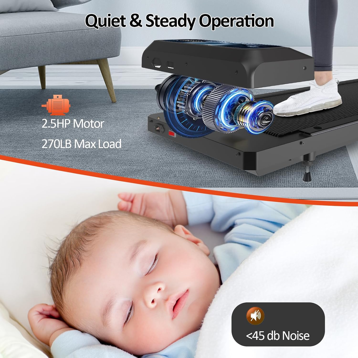 Walking with Incline Pad and Handle Bar, 3 in 1 Mini Walking Machine, 2.5HP Low Noise Treadmill for Home with Remote Control, Treadmill with Handle Bar, Running Pad with Remote Control - Image 5