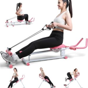 4-in-1 Foldable Rowing Machine, Leg Press Machine, Ab Glider Machines, Roman Chair, Ab Machines for Stomach Workout, Ab Workout Equipment for Home Gym, Full Body Fitness
