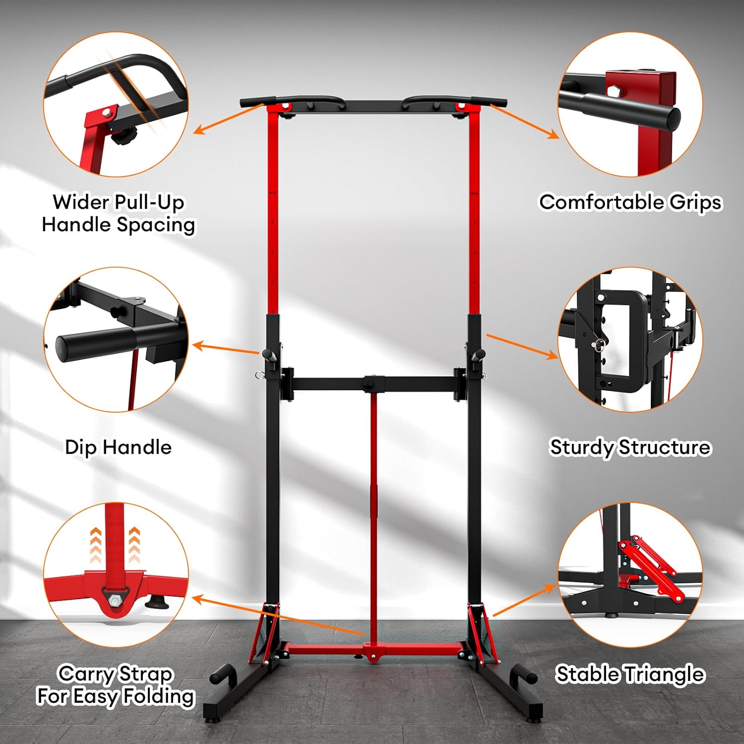 ONETWOFIT Foldable Power Tower Pull Up Bar Station, Multi-Function Adjustable Height Dip Station for Home Gym Workout, Strength Training Fitness Equipment, Pull Up Stand - Image 7