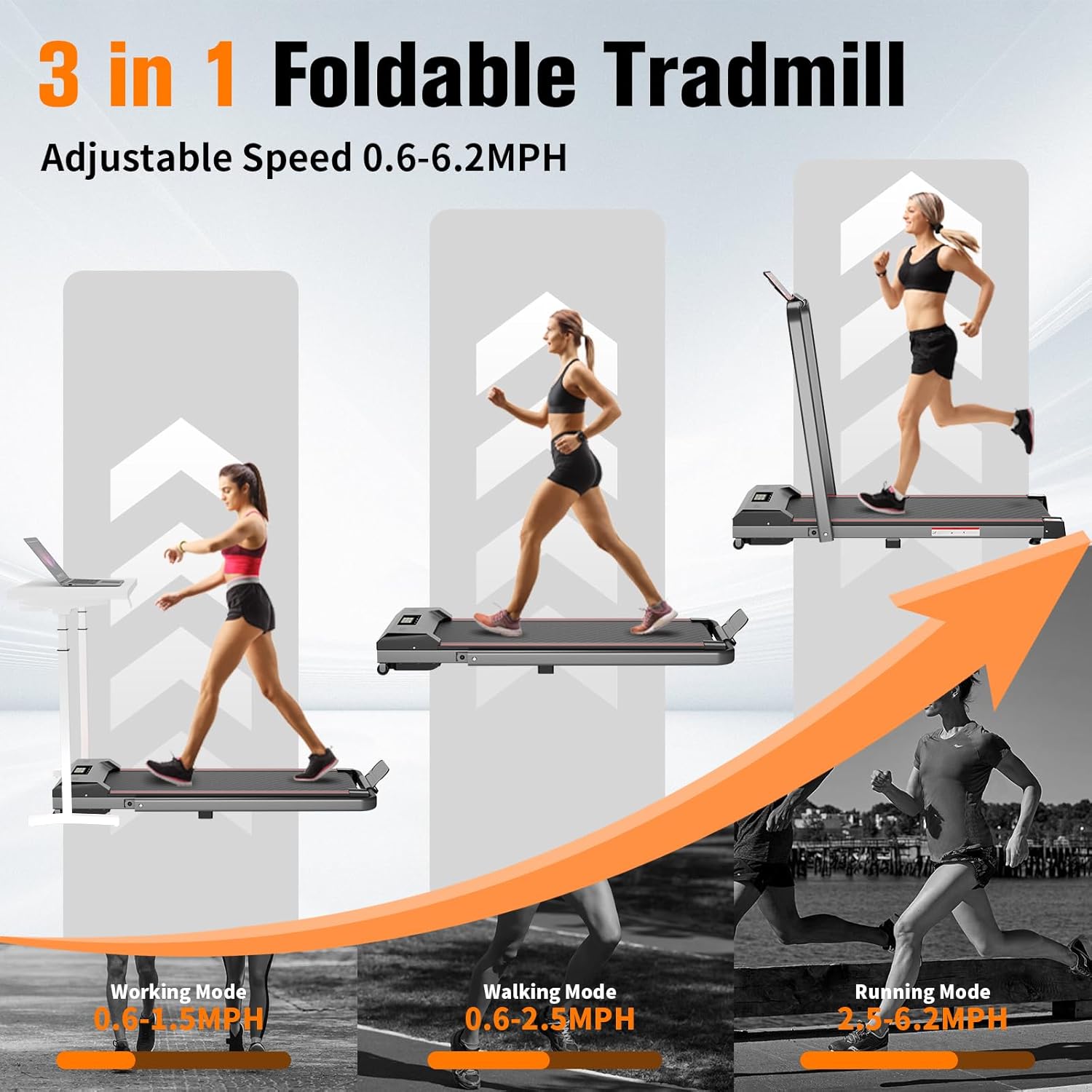 Walking Pad with Handle Bar, 300lbs Capacity Under Desk Treadmill with Remote & LED Display, 3.0HP 3-in-1 Folding Treadmill for Walking, Jogging & Running, Portable for Home & Office - Image 4